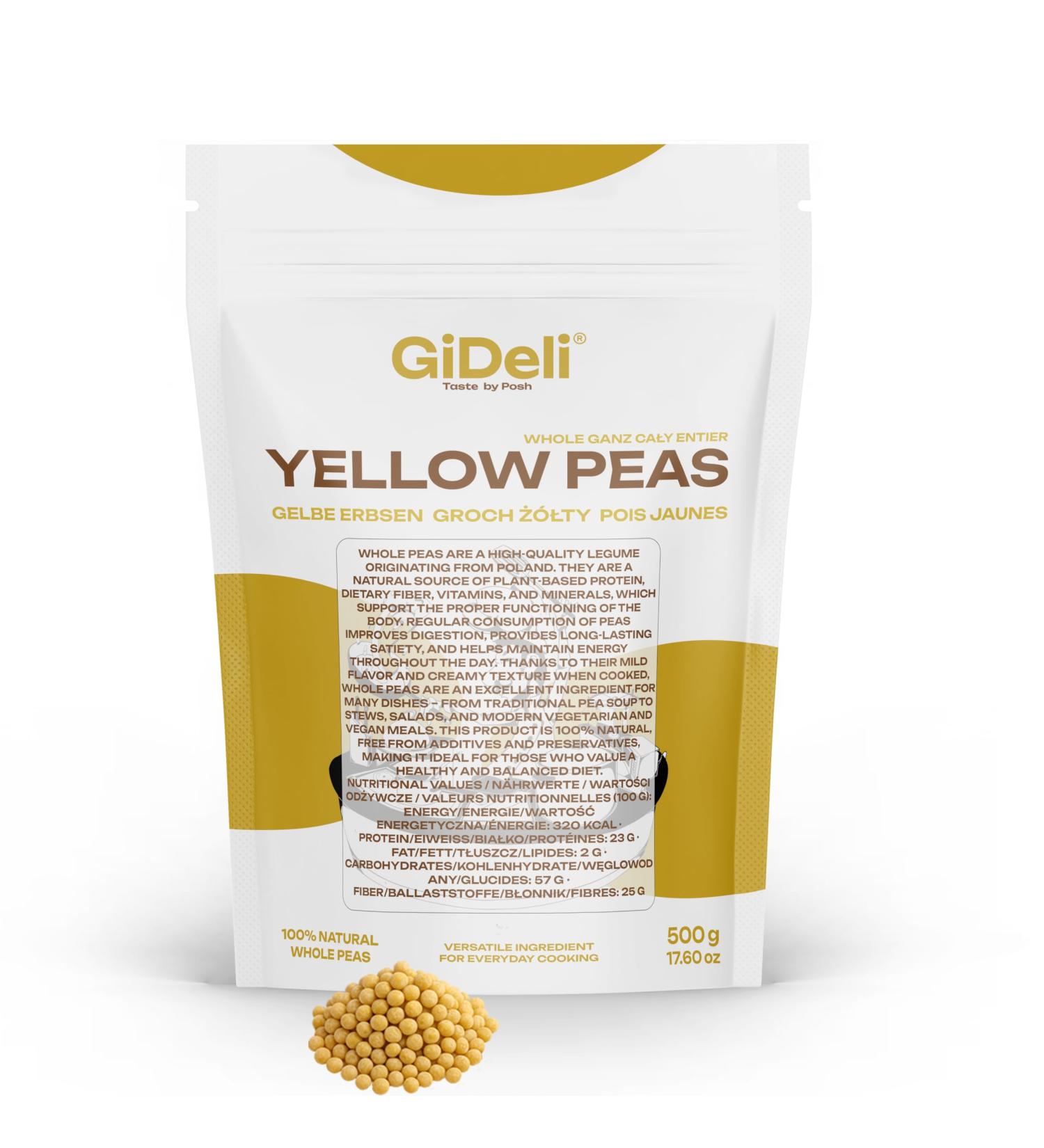  GiDeli GiDeli Dried Yellow Peas 500g - Unpeeled Whole - High Protein High in Fiber Vegan - No Additives for Soups Stews Soups Goulash Salads and Puree - Buy Online on GoSupps.com