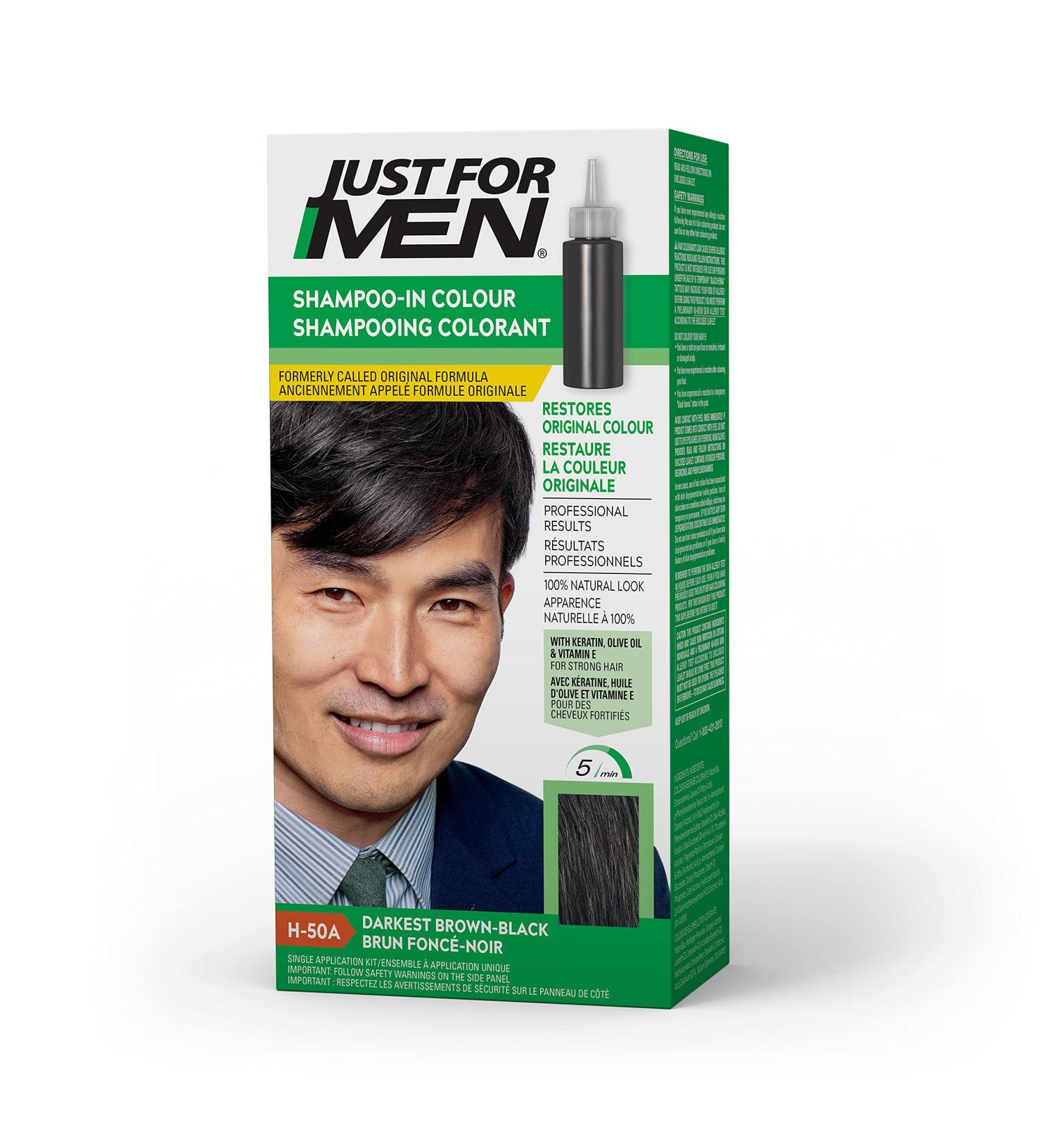 Just For Men Shampoo-In Color, Darkest Brown-Black H-50A with Keratin and Vitamin E - Stronger Hair Formula for Men - Buy Online on GoSupps.com
