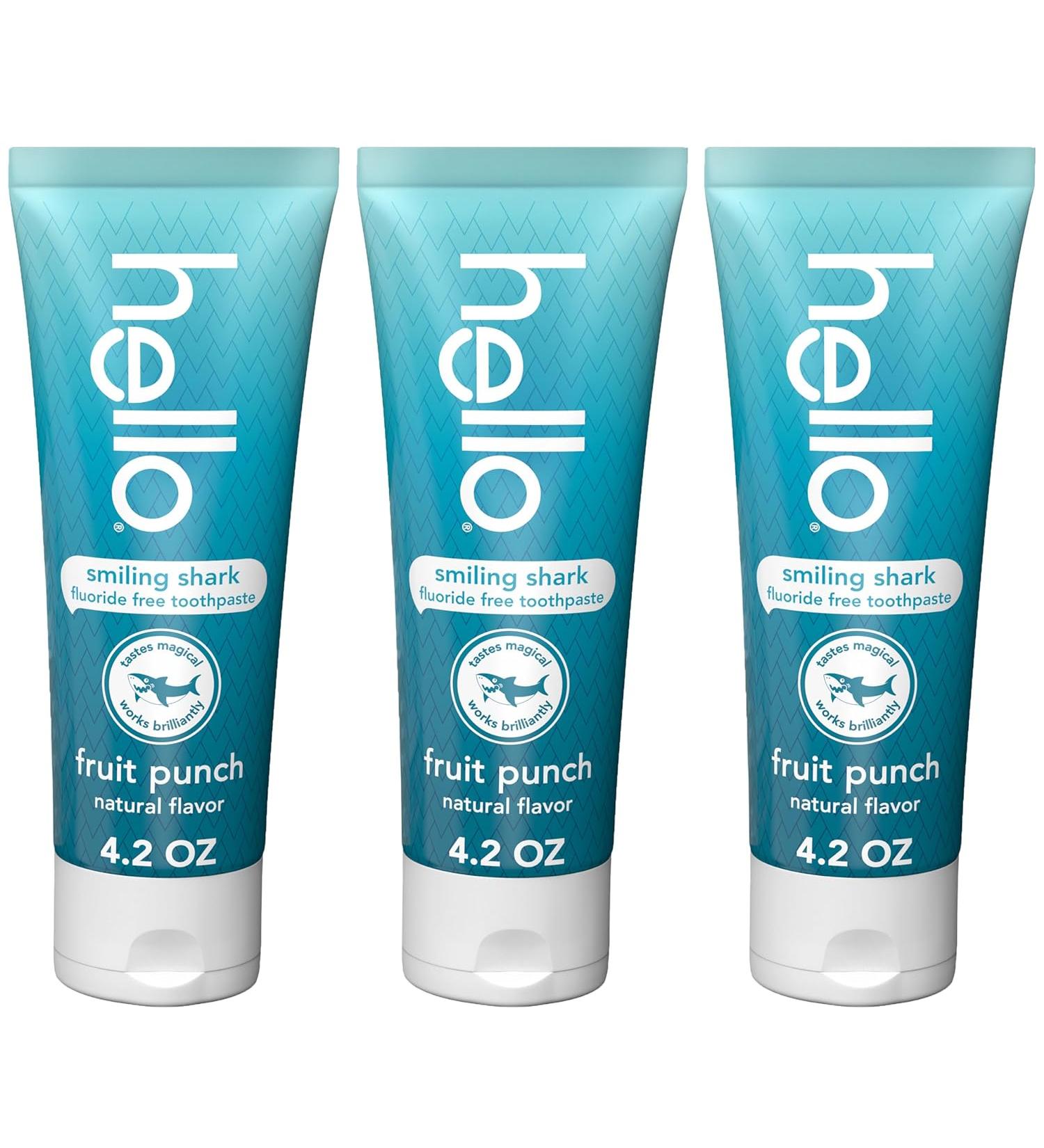 hello Smiling Shark Fluoride Free Kids Toothpaste - Natural Fruit Punch - 4.2 Oz - Pack of 3 - Buy Online on GoSupps.com
