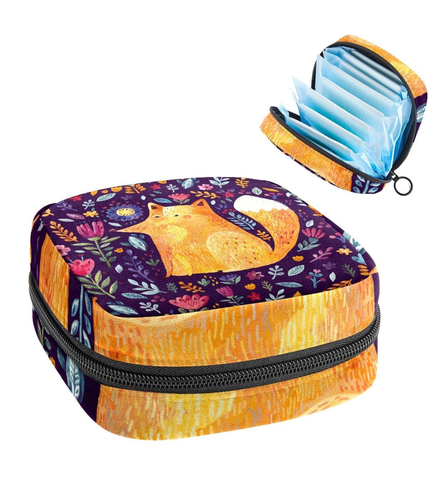 Watercolor Fox Sanitary Napkin Storage Bag - Portable Menstrual Cup Pouch for Women - Multi-colored Design - 1Pc - Buy Online on GoSupps.com