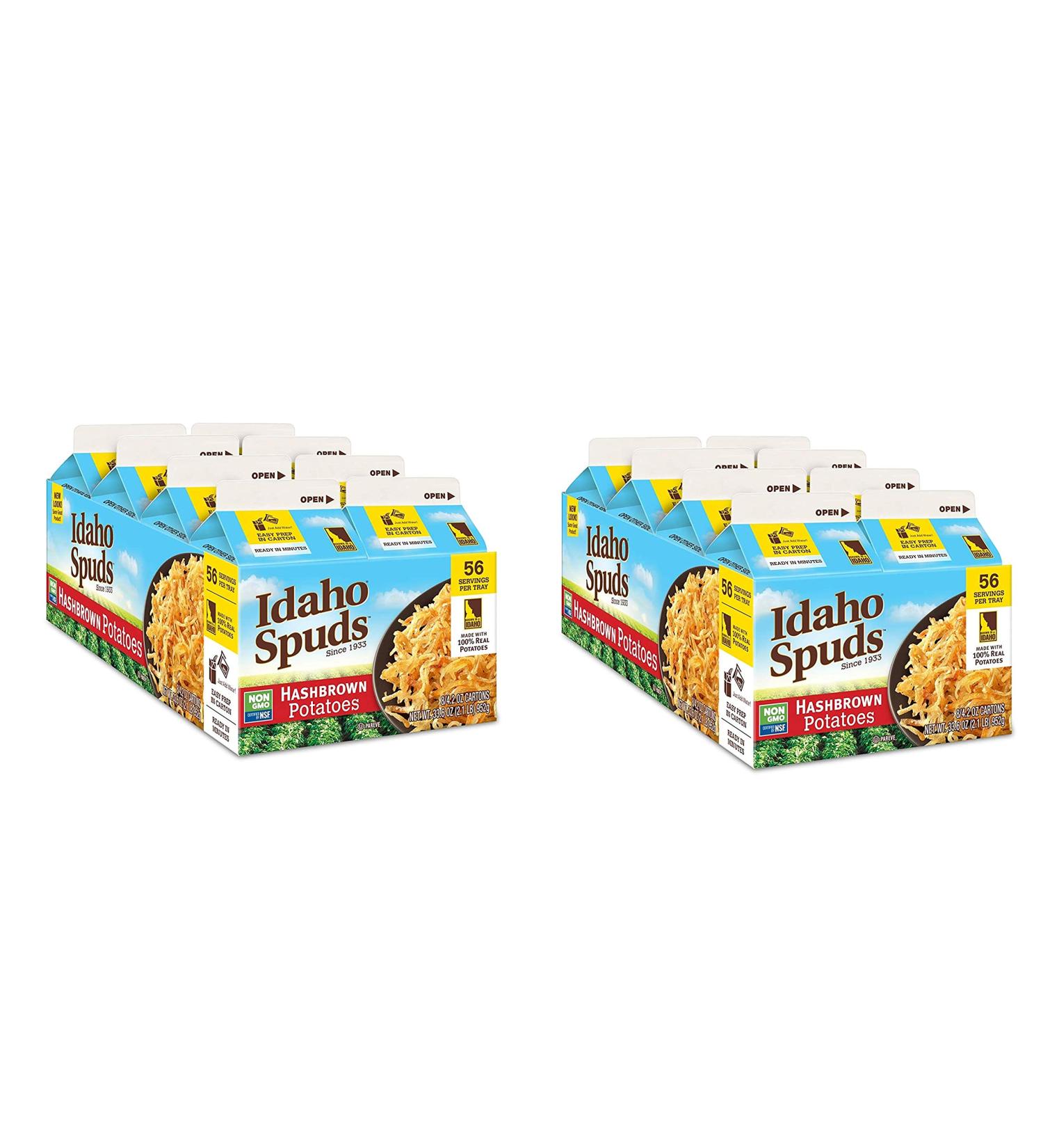 Idaho Spuds Premium Hashbrown Potatoes 4.2 oz, 8 Pack, Made from 100 Potatoes No Artificial Colors or Flavors NonGMO Certified Gluten Free Koshe, 33.6 Ounce (Two Pack)