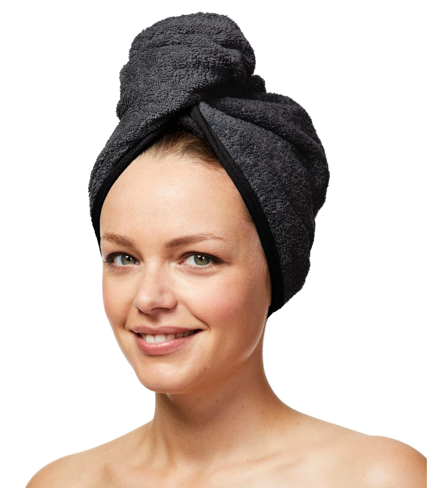 Sowel Organic Cotton Hair Turban | 100% Cotton Turban Towel for Men & Women | Anthracite/Black Turban with Button - Eco-Friendly Hair Drying Solution - Buy Online on GoSupps.com