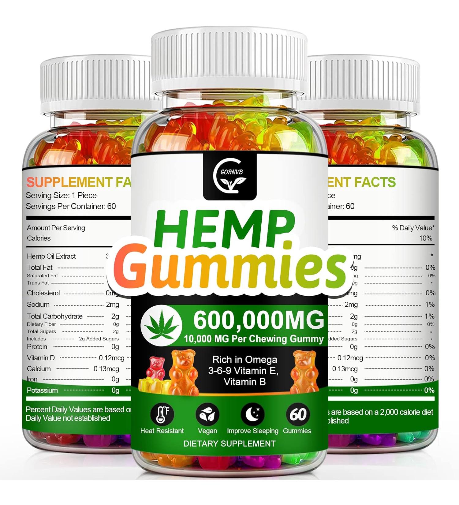 Gornvb - Hemp Gummies Extra Strength - Vegan - Non-GMO - Gluten-Free 600000MG with Omega 3 6 9  Vitamins B E - 60 Gummies - Buy Online on GoSupps.com