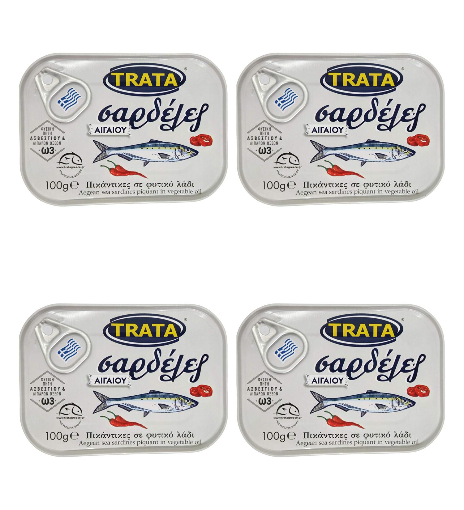 Trata Greek Sardines Piquant in Oil | Traditional Seafood Appetizer | Loaded with Important Nutrients & Omega-3 | Net Weight 400g (4x100g). - Buy Online on GoSupps.com
