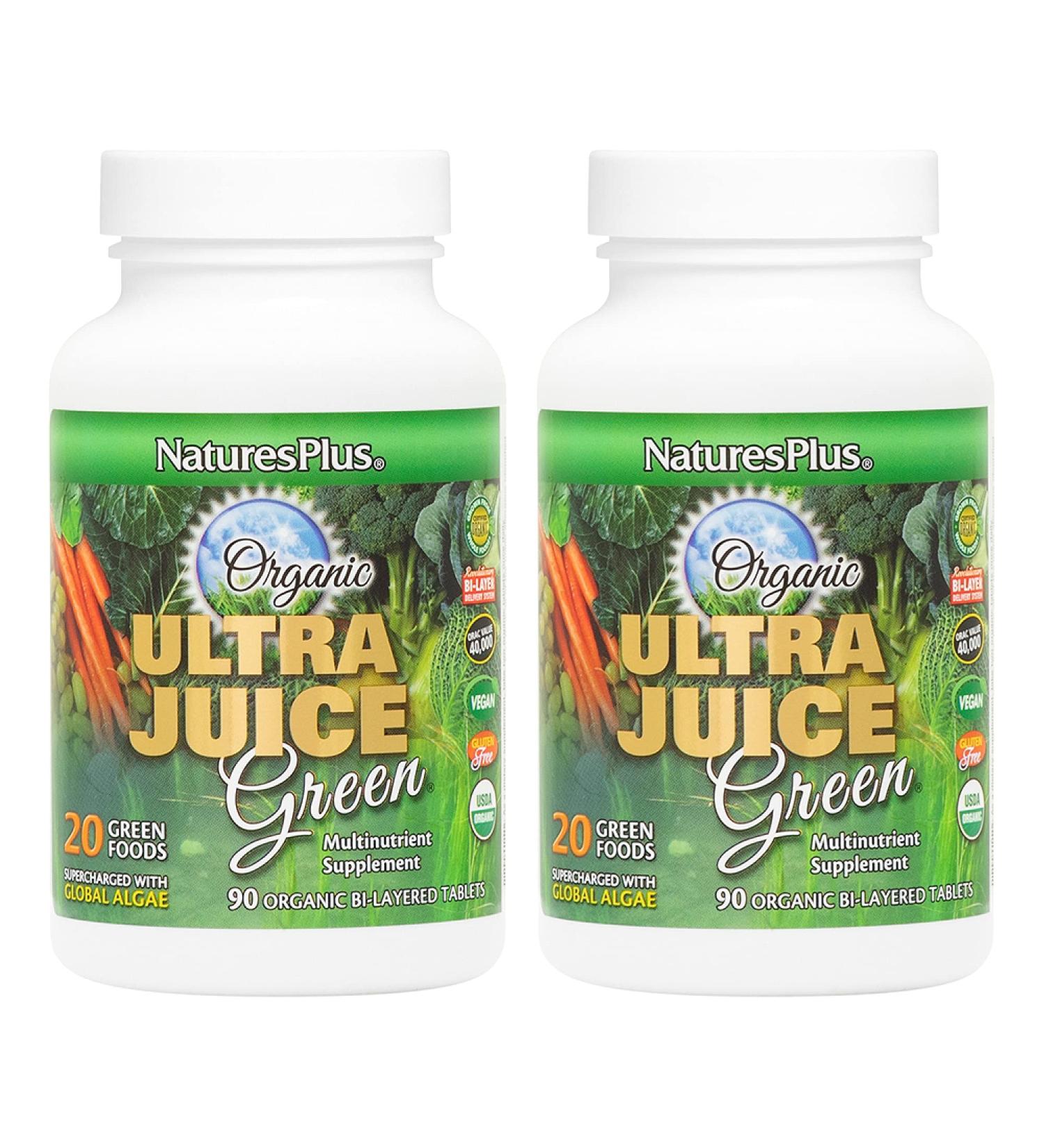 NaturesPlus Ultra Juice Green - 90 Bi-Layered Tablets Pack of 2 | Immune Health, Digestion & Energy Support | Organic Non-GMO Vegan Gluten Free | 90 Servings - Buy Online on GoSupps.com