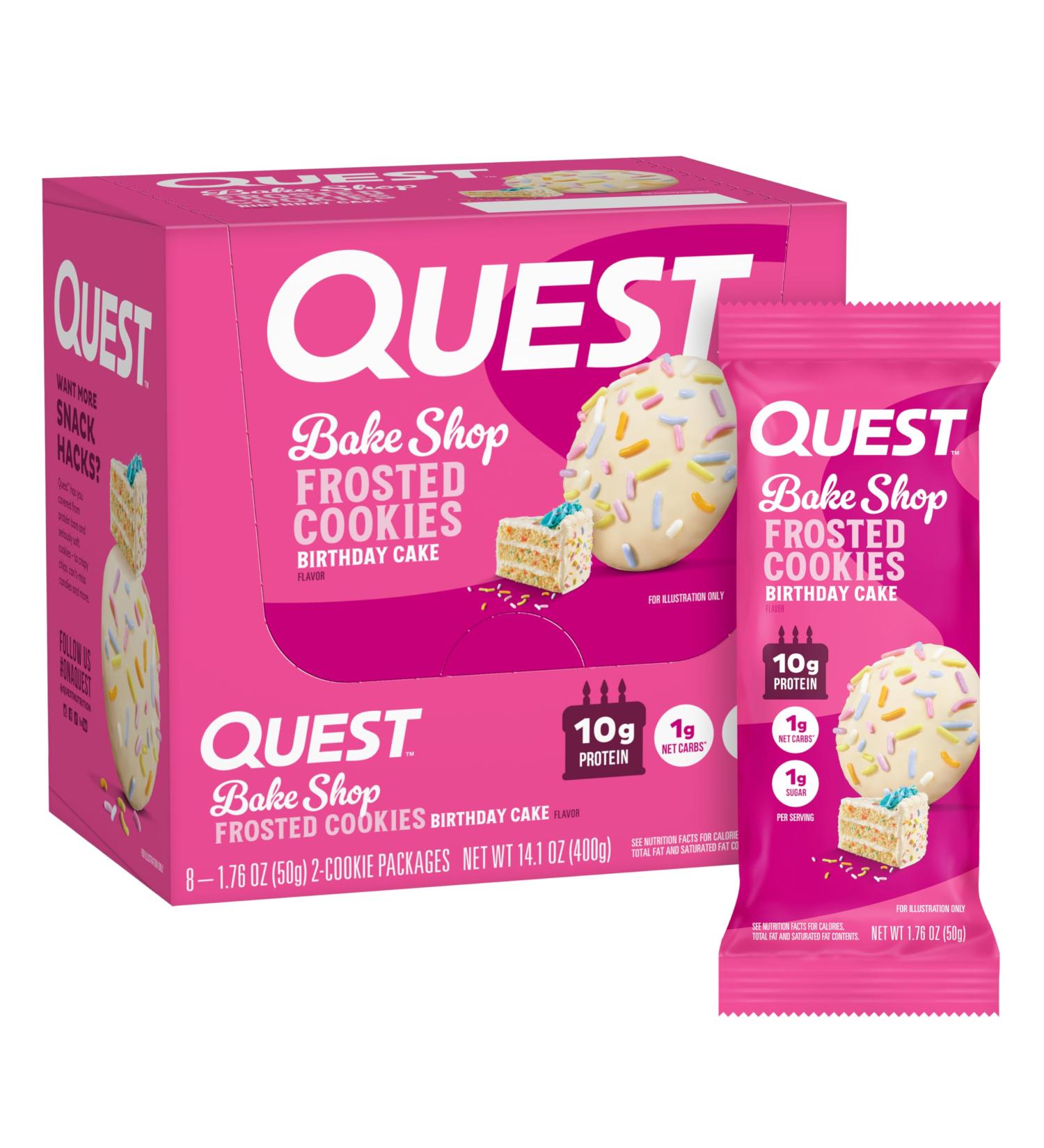 Quest Nutrition Frosted Cookies Twin Pack Birthday Cake 1g Sugar 10g Protein 1g Net Carbs Gluten Free 16 Cookies Birthday Cake 16 Count - Buy Online on GoSupps.com