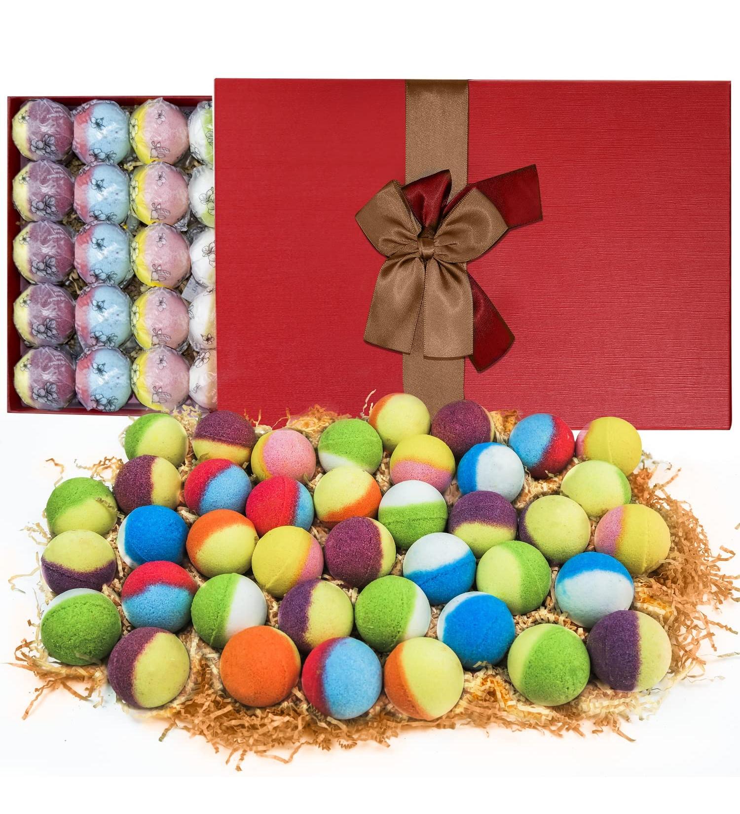 Family Pack Mini Bath Bombs Gift Set with Reusable Bow, 40 Pcs Organic Bath Bombs for Kids, Women & Men - Perfect for Christmas & Anniversaries - Buy Online on GoSupps.com