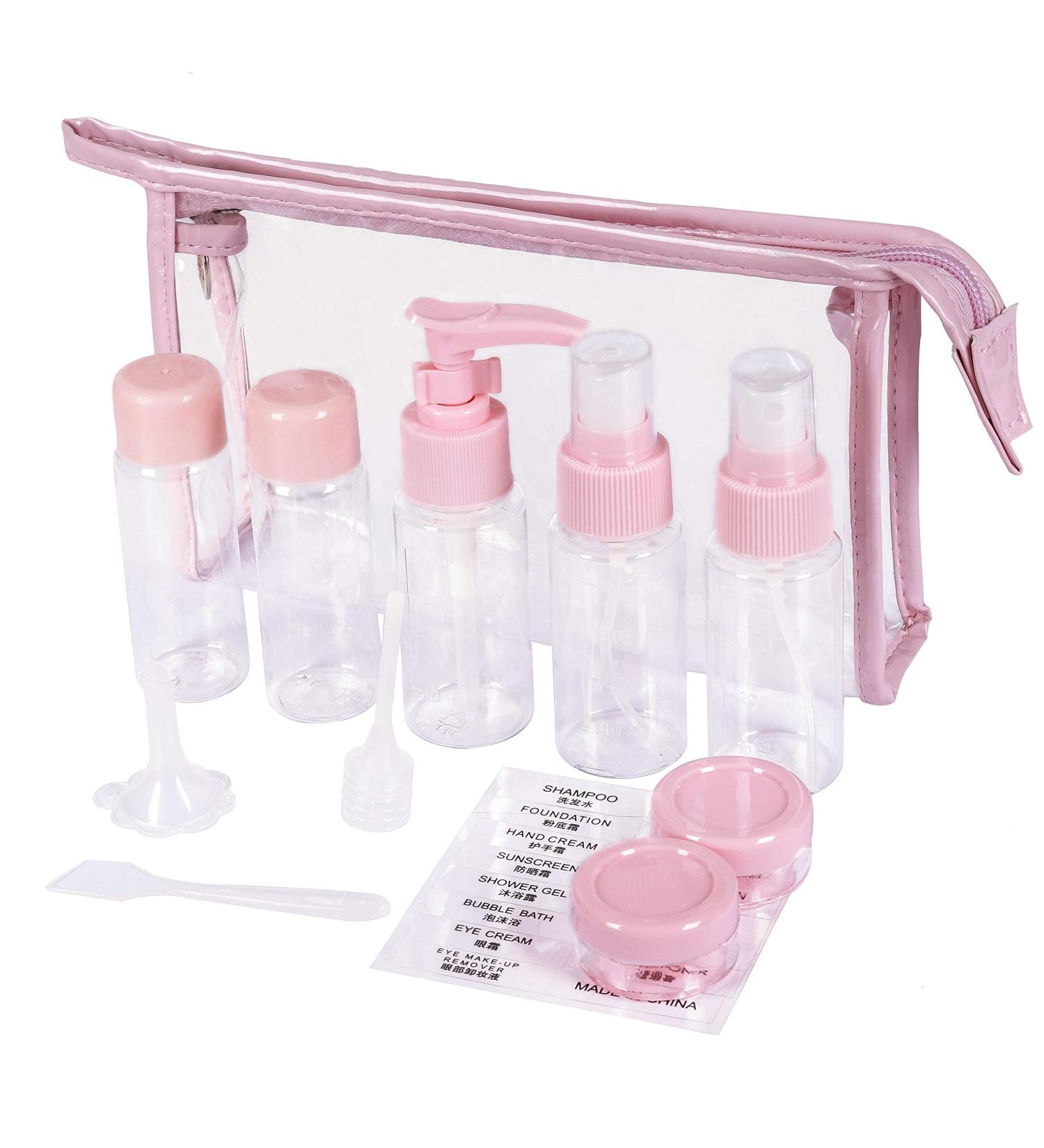 12-Piece Empty Trip Bottles Set | Refillable Small Cosmetics Containers for Air Travel | Transparent Bag for Shampoo & Liquid - Perfect Flight Accessories - Buy Online on GoSupps.com