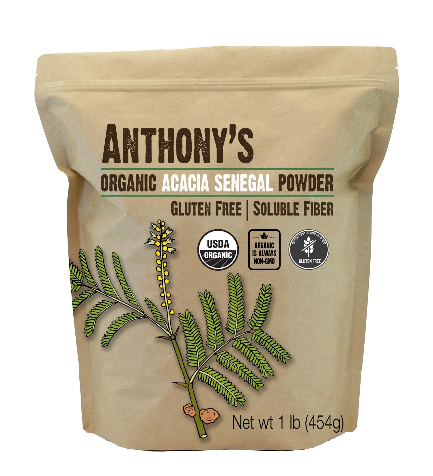 Anthony's Organic Acacia Senegal Powder 1 lb - Gluten Free, Non GMO, Soluble Fiber Prebiotic - Buy Online on GoSupps.com
