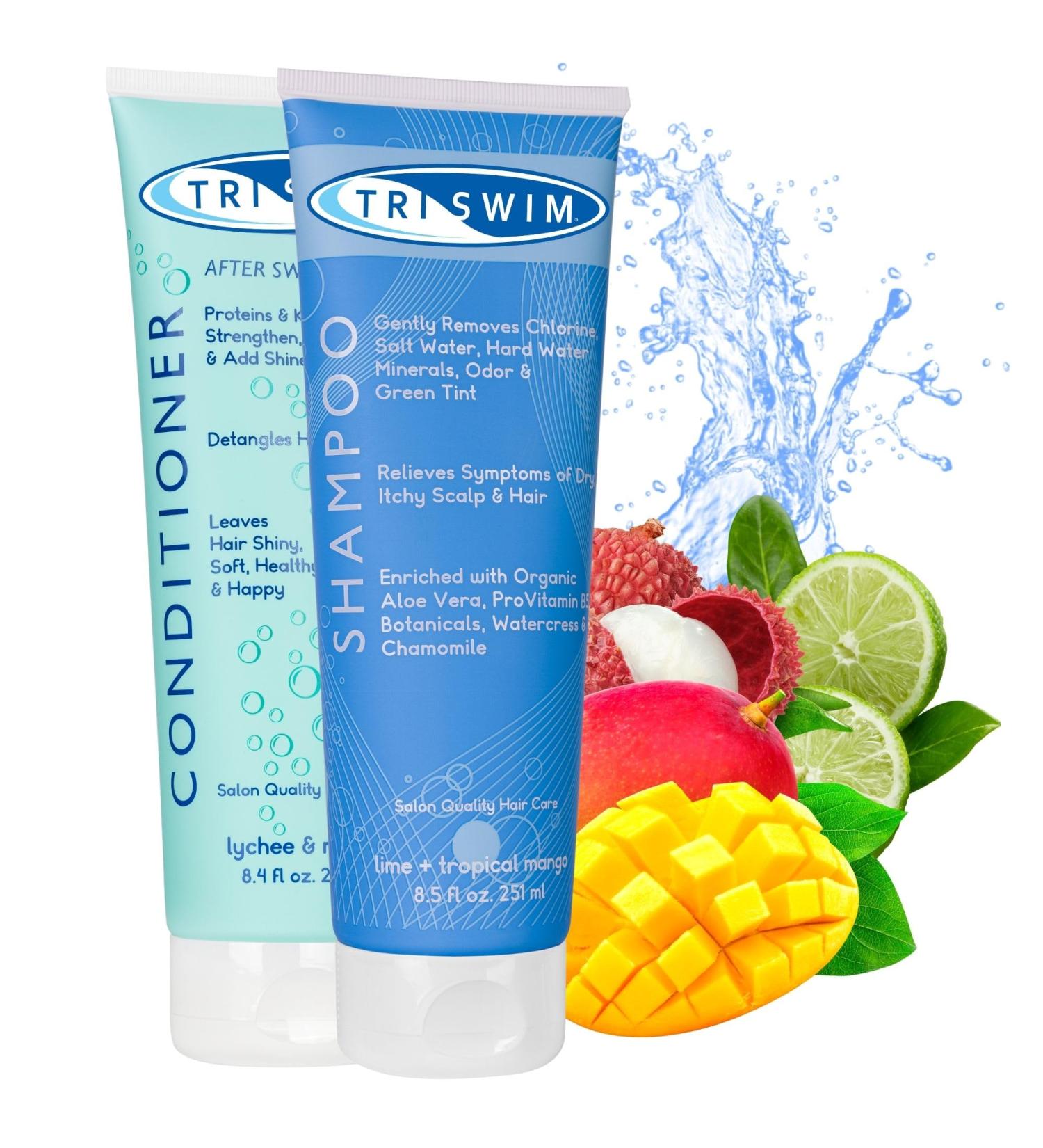 TRISWIM - Anti-Chlorine Hair Care Set Anti-Chlorine Shampoo Chlorine Neutralizing Conditioner Moisturizing Shampoo for Swimmers Conditioner for Swimmers (251+251 ml) - Buy Online on GoSupps.com