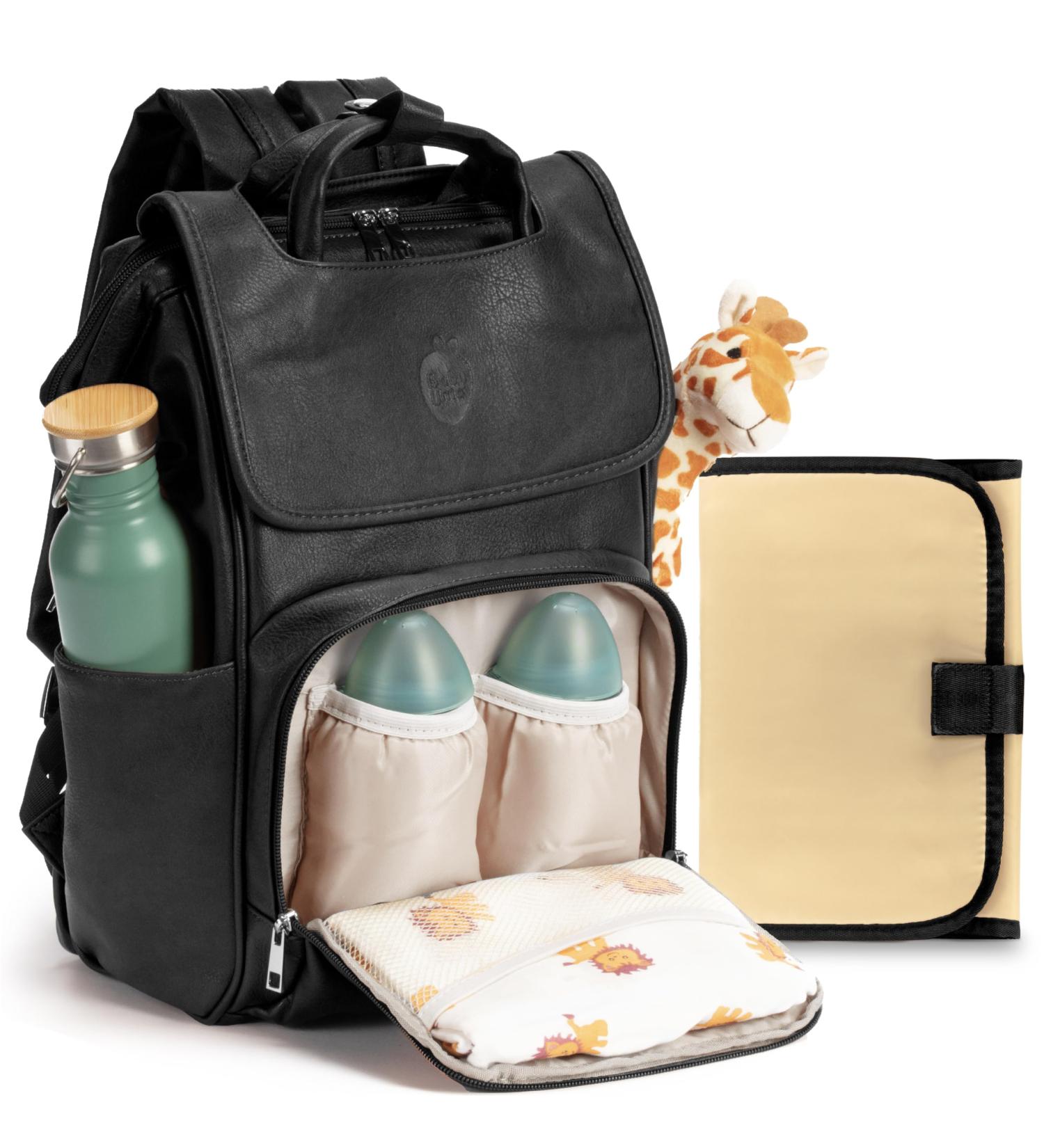 Shop Baby Uma Diaper Bag - Large Capacity Backpack with Diaper Pad & Insulated Bottle Holders | Stylish Black Synthetic Leather for On-the-Go Parents - Buy Online on GoSupps.com