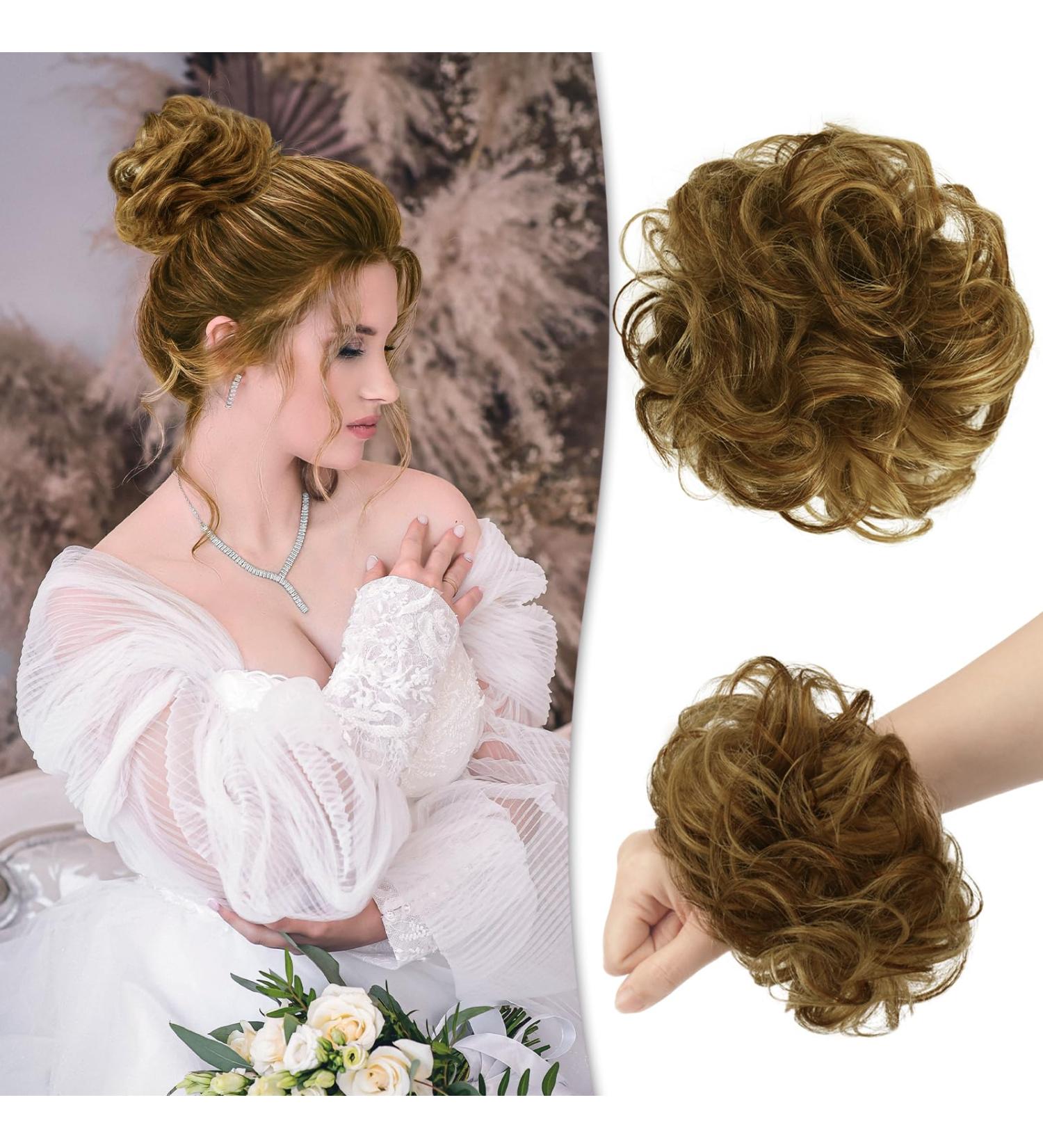 RUWISS Informantable Hard Part 100% Real Hair Scrunchies - Reddish Brown with Warm Blonde Highlights - Women's Lace Bun Extensions (1 Piece) - Buy Online on GoSupps.com