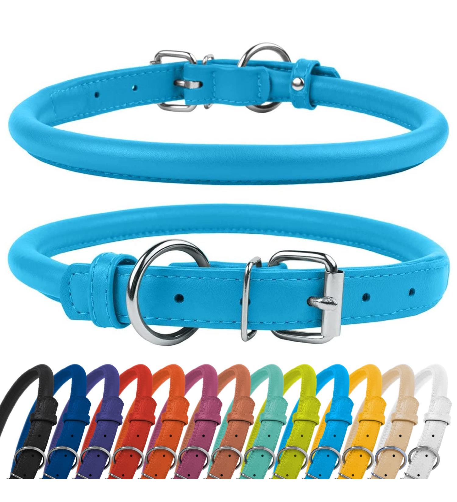 Collardirect Round Leather Dog Collar - Handmade Soft Padded Real Leather for Dogs & Cats (15-18 cm) - Available in Black Pink Red Purple Blue - Buy Online on GoSupps.com