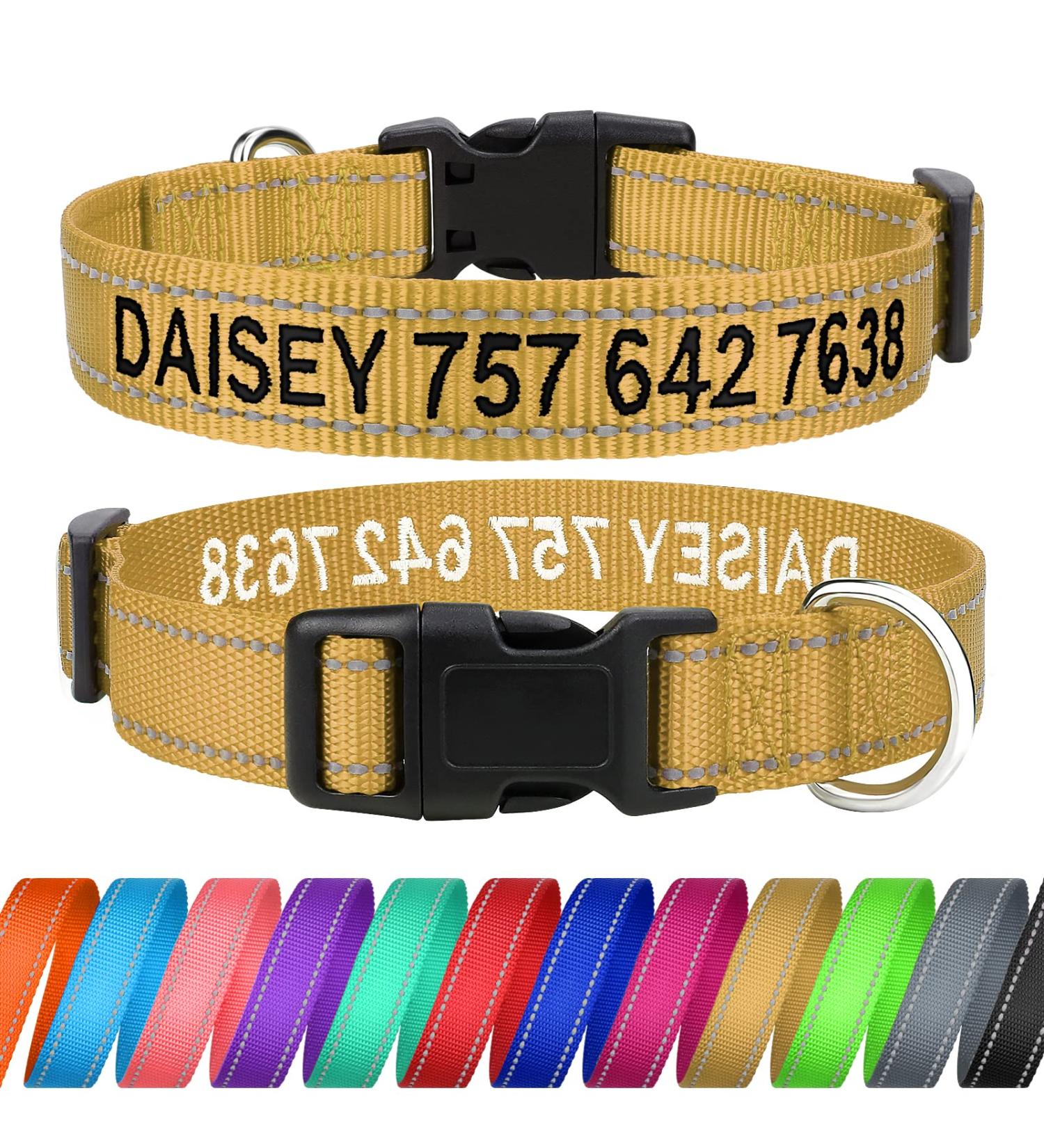 Tagme Personalized Dog Collar for Small Dogs Embroidered & Reflective Nylon Custom PET Name & Phone Number Khaki XS (1 Pack) - Buy Online on GoSupps.com