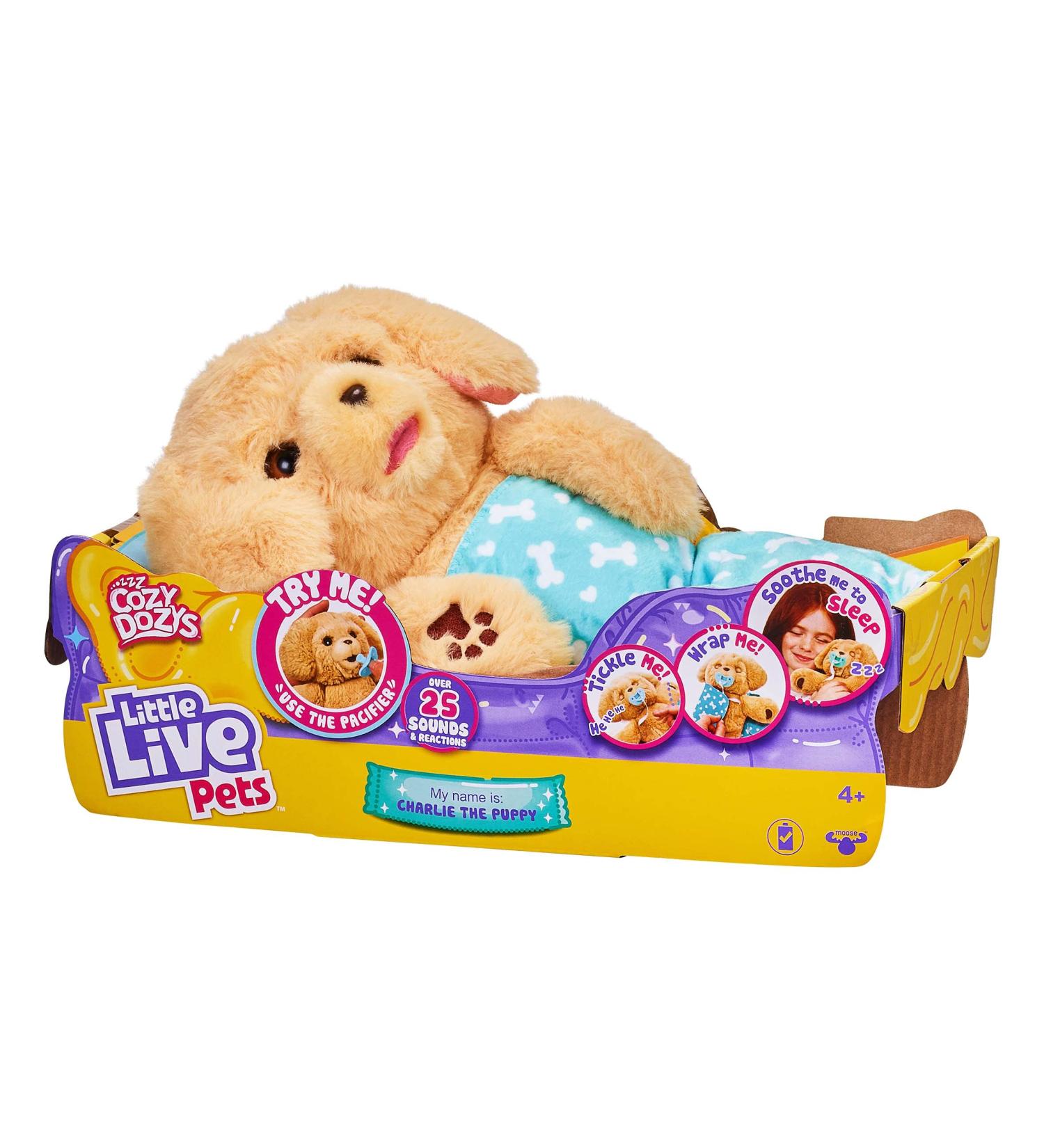 Little Live Pets Charlie Cozy Dozys Puppy Interactive Toy with Sounds - Cuddly Dog for Bedtime Cuddles, Pacifier & Blanket Included - CHARLIE THE PUPPY - Buy Online on GoSupps.com