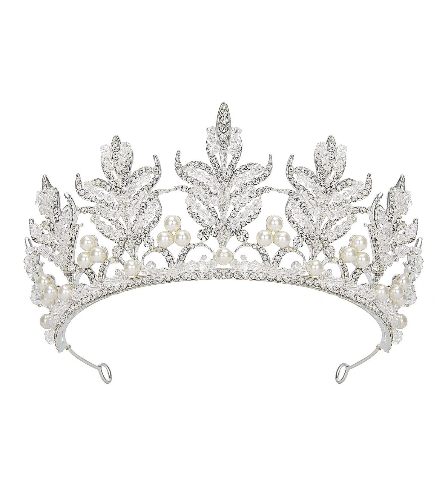 AW BRIDAL Crystal Pearl Queen Crown - Wedding Tiara for Bride - Princess Crown for Pageant, Prom & Birthday - Silver Bridal Headband - Buy Online on GoSupps.com