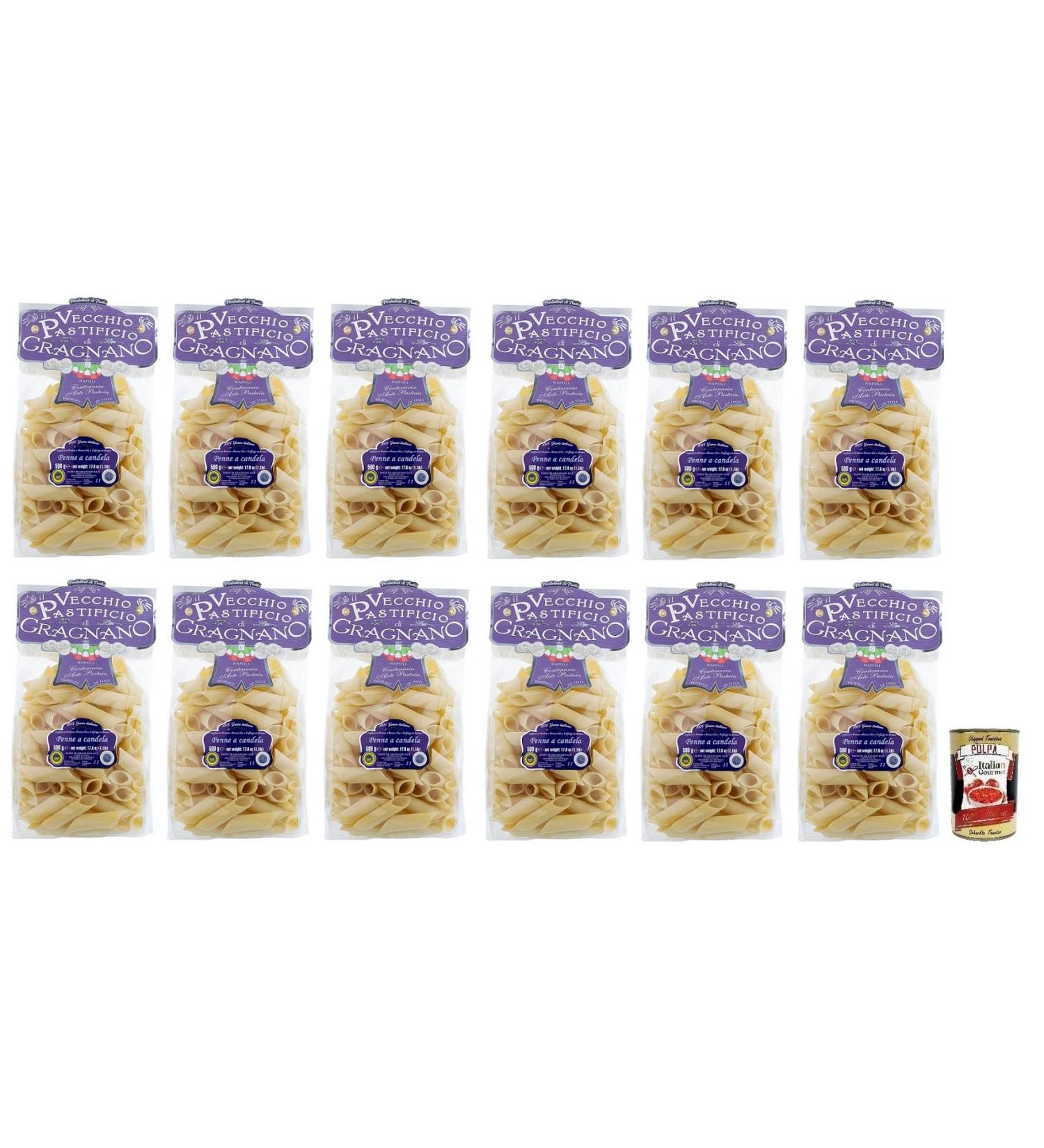  Italian Gourmet E.R. Il Vecchio Pastificio di Gragnano Pasta Penne a Candela Set of 12 Gragnano IGP pasta made from high-quality durum wheat semolina 500 g + Italian Gourmet Polpa di Pomodoro box 400 g - Buy Online on GoSupps.com