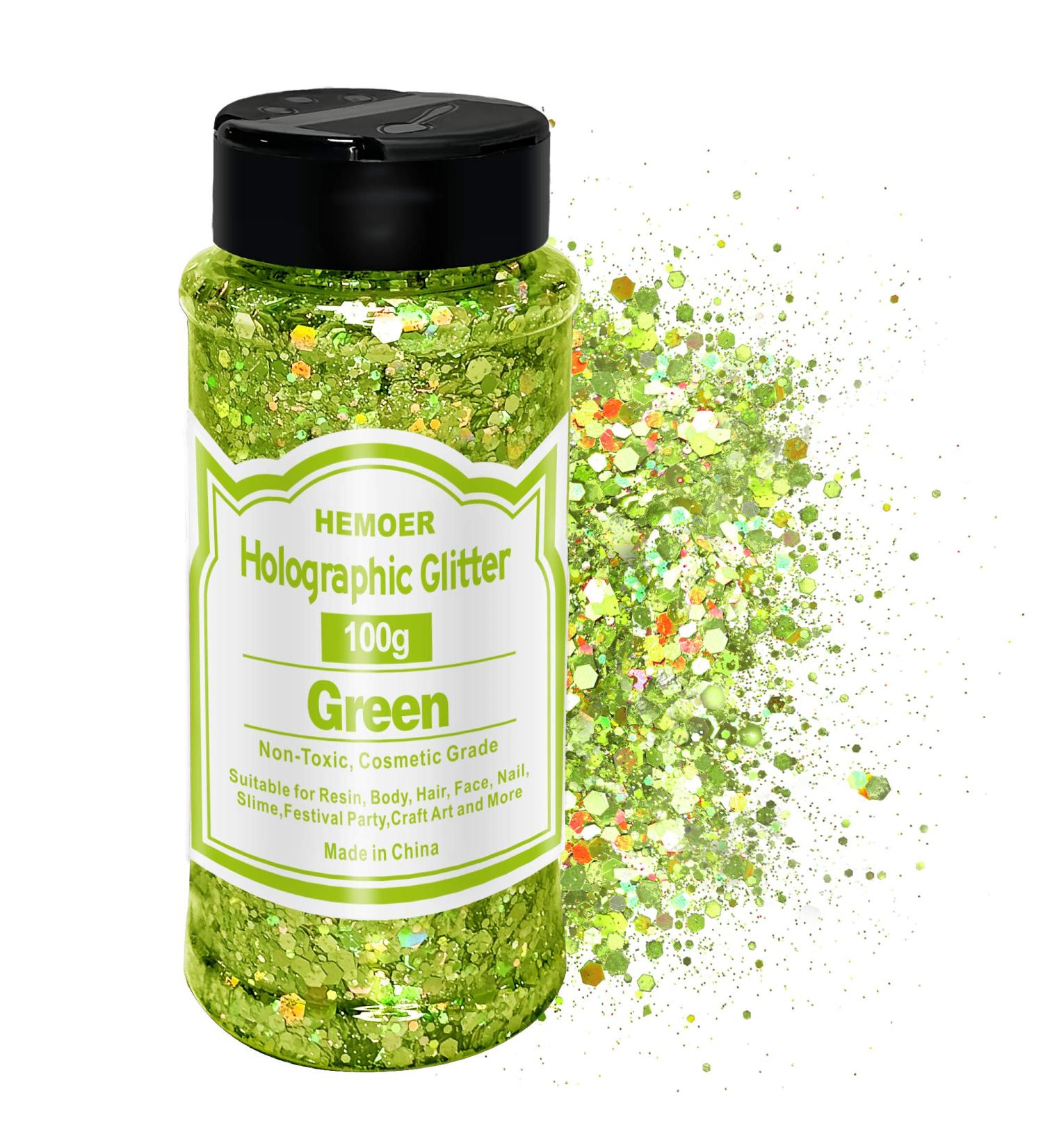 Hemoer Holographic Chunky Glitter 100g - Green Glitter for Resin Nails Face & Craft Projects - Perfect for Festival & Party Decor - Buy Online on GoSupps.com