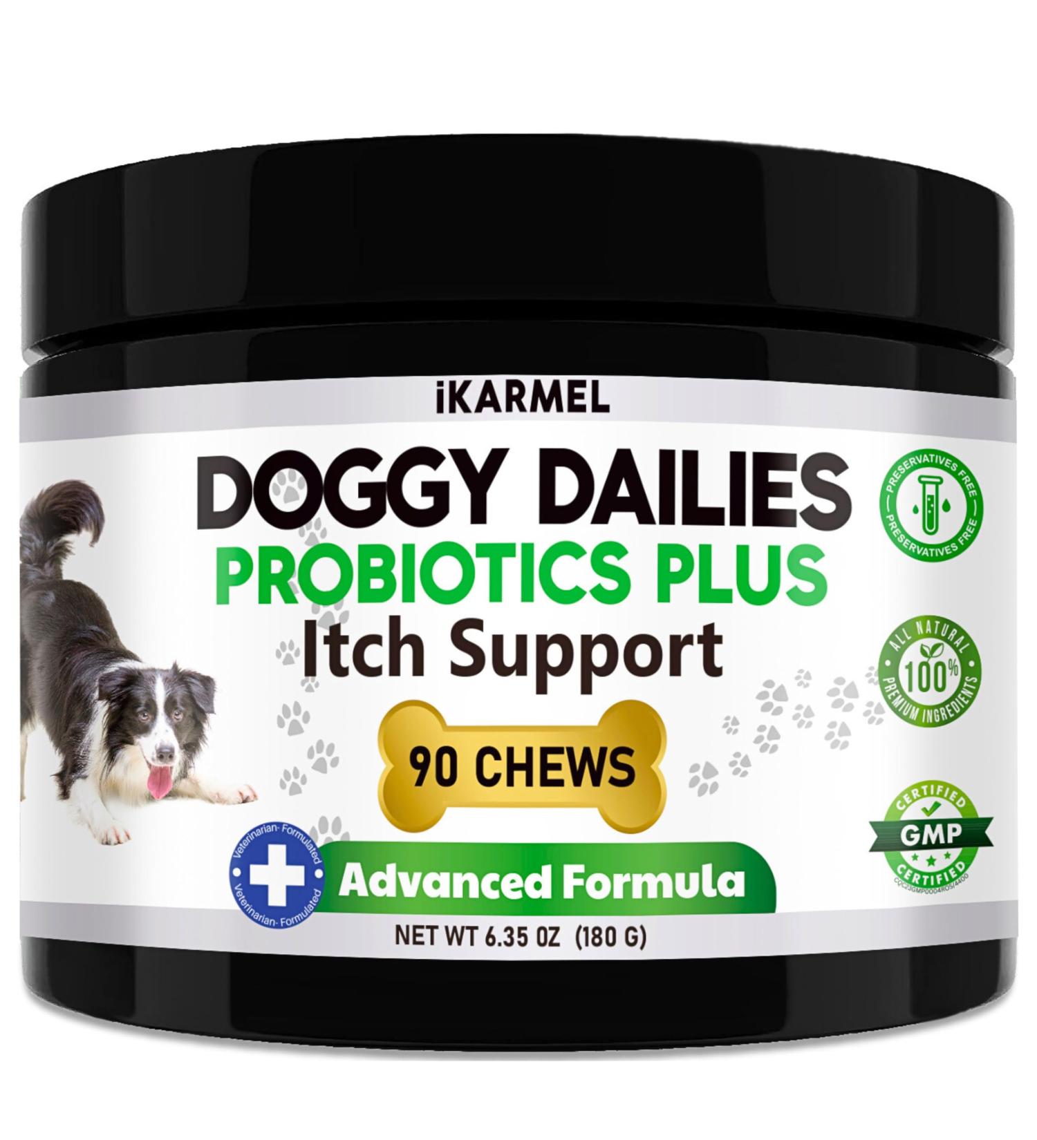 iKARMEL Doggy Dailies Probiotics for Dogs | Canine Supplements for Digestive and Immunity Support | Skin Health and Itch Relief | Vitamin Treats for Dogs | Probiotic (90 Chews) - Buy Online on GoSupps.com