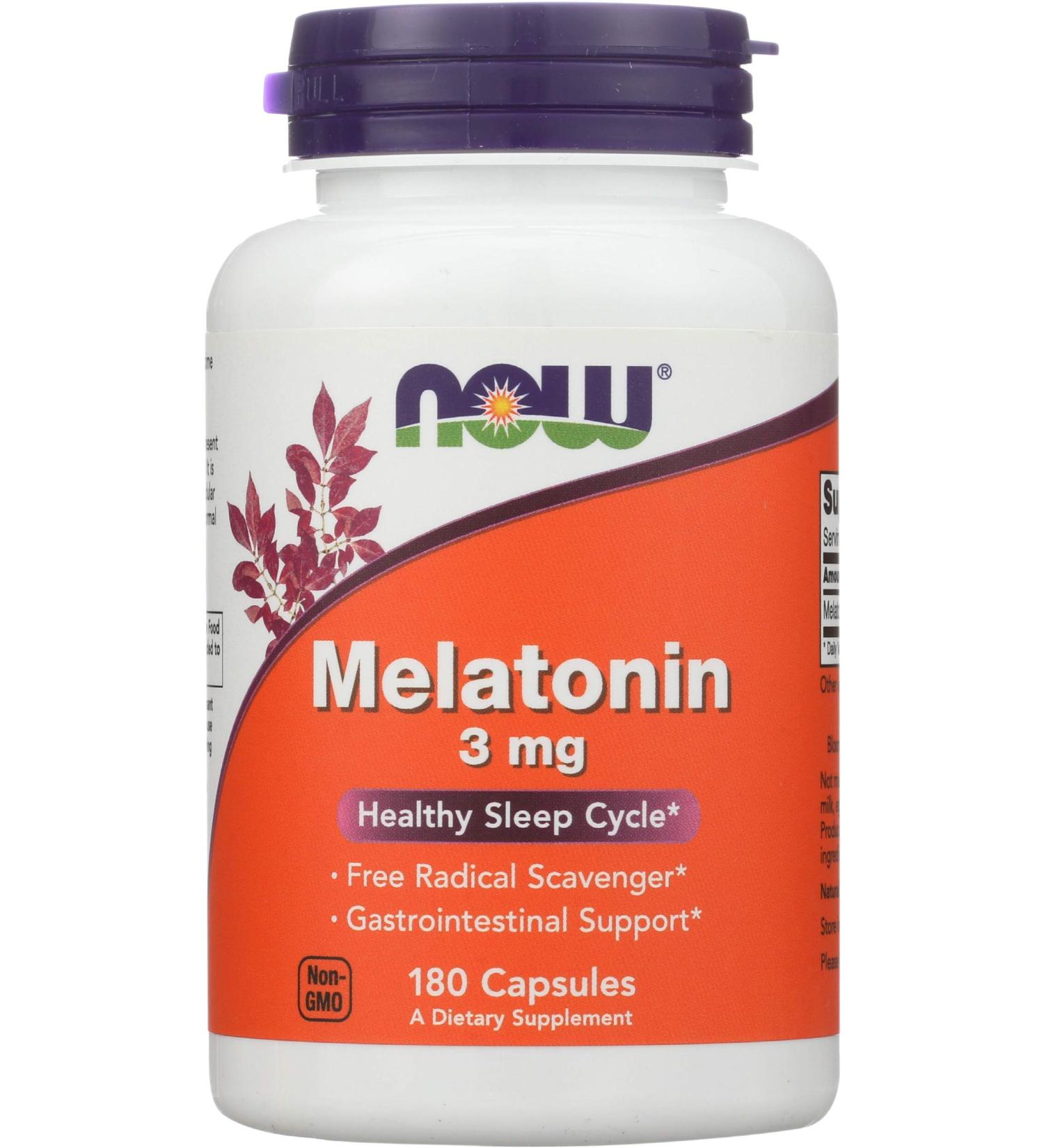 Now Foods Melatonin 3 mg - 180 Capsules | Sleep Aid & Wellness Supplement - Buy Online on GoSupps.com