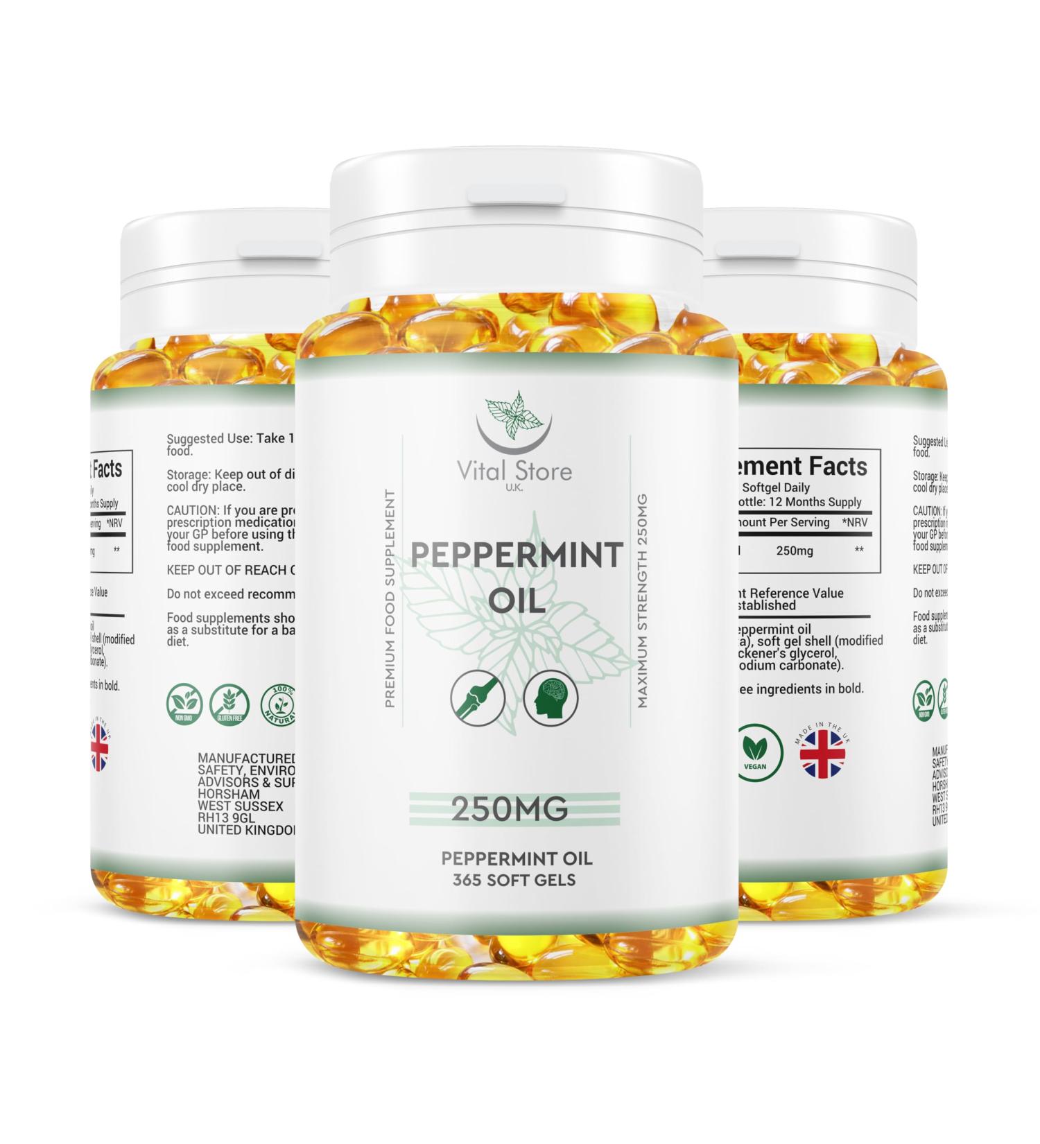 Peppermint Oil 250MG Vegan Softgels - 1 Year Supply (365ct) | High Strength Peppermint Supplement - Buy Online on GoSupps.com