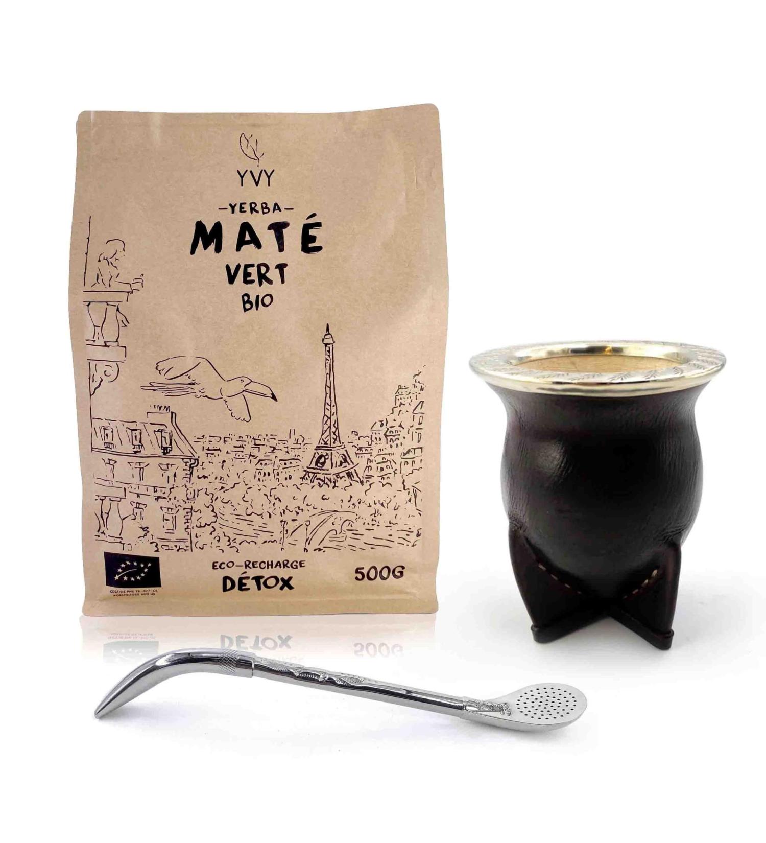 YVY MAT Kit Mat Camionero Alpaca Cisel e | Pack Calebasse Camionero Alpaca Cisel e Bombilla Alpaca Cisel e et 1 poche de Yerba Mate Vert Bio 500g | Fabrication Artisanale en Uruguay - Buy Online on GoSupps.com