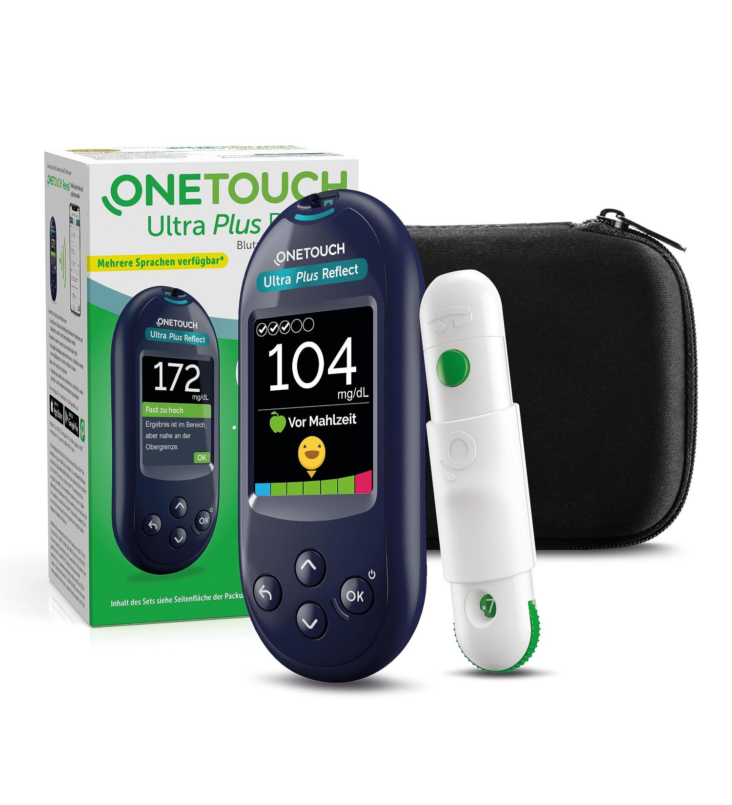 Onetouch Ultra Plus Reflect Blood Sugar Meter | Diabetes Test Set with 10 Test Strips Lancets & Accessories | Accurate MG/DL Measurement - Buy Online on GoSupps.com