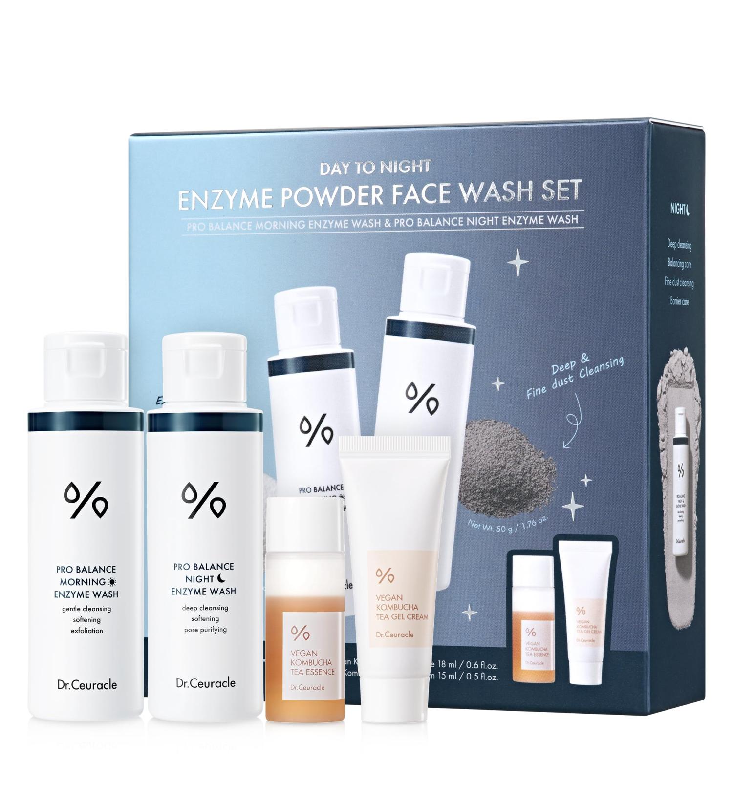 Dr.Ceuracle Day to Night Enzyme Powder Face Wash Set - Korean Natural Enzyme Powder for Deep Pore Cleansing Sebum Removing pH Skin Balancing Care