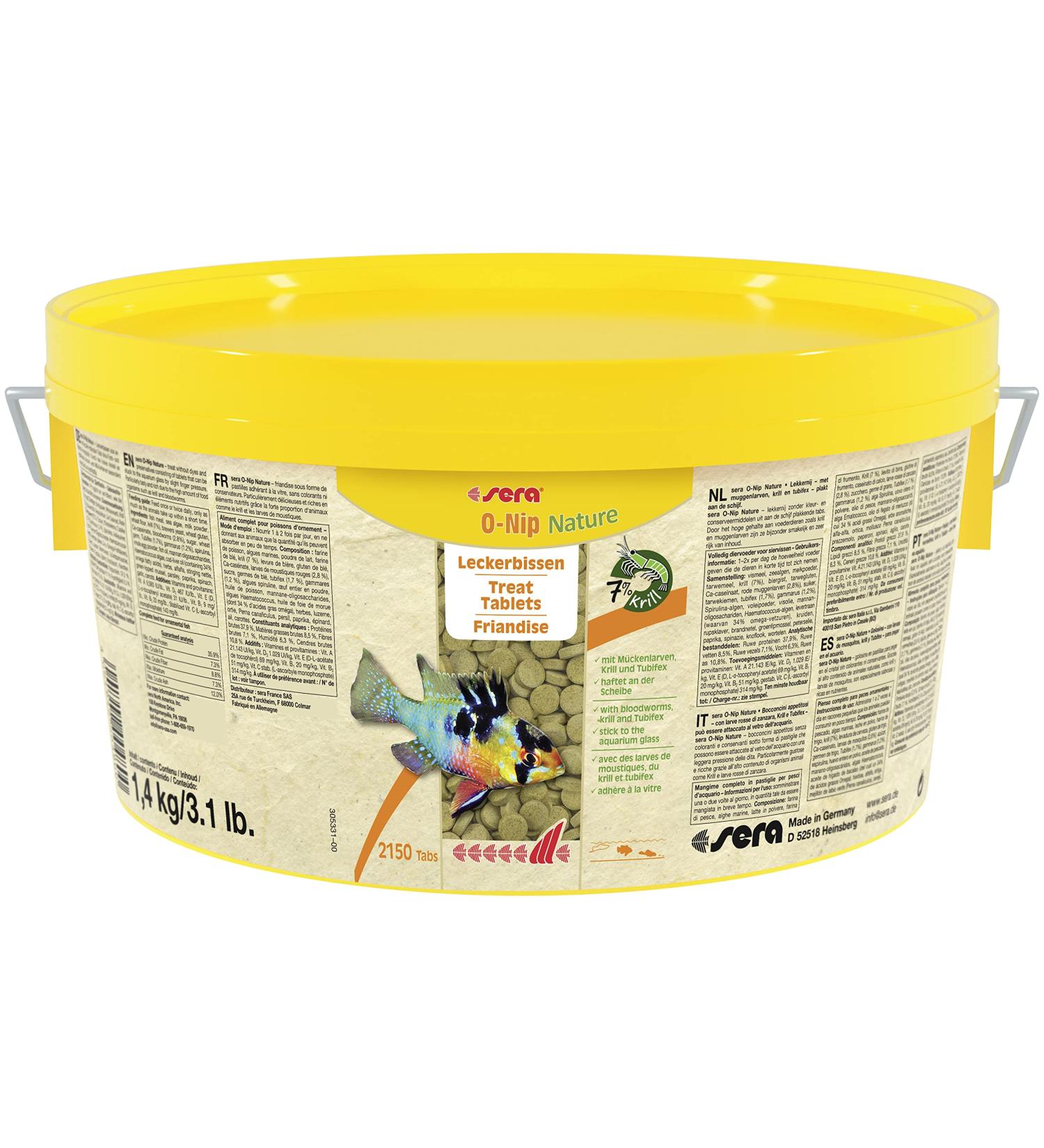 Sera O-Nip Nature 2.2L (1.4kg) - 7% Krill Fish Feed Tablets for Healthy Aquarium | International Shipping Available - Buy Online on GoSupps.com