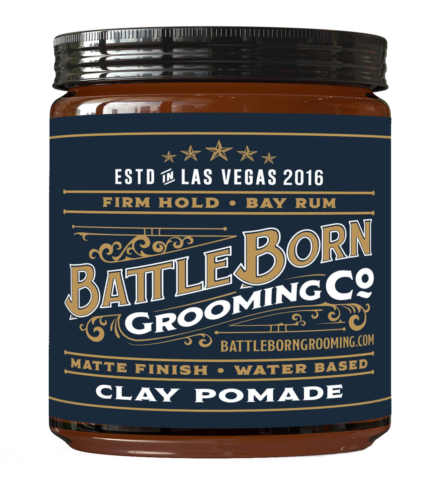 Battle Born Grooming Co Clay Pomade (Bay Rum 4 oz) - Firm Hold & Matte Finish - Buy Online on GoSupps.com