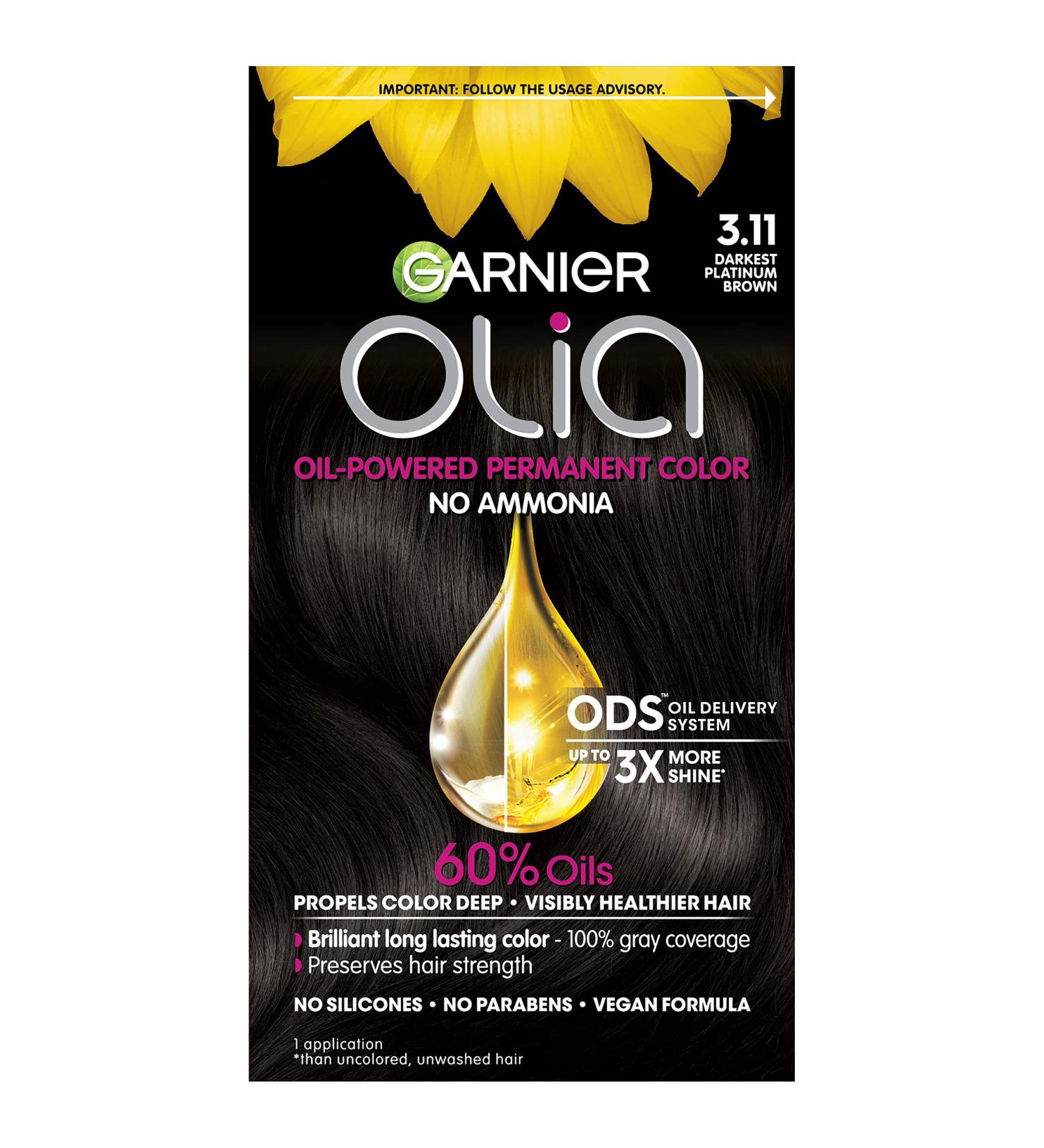 Garnier Olia Ammonia-Free Hair Color 3.11 Darkest Platinum Brown - Permanent Hair Dye - Buy Online on GoSupps.com