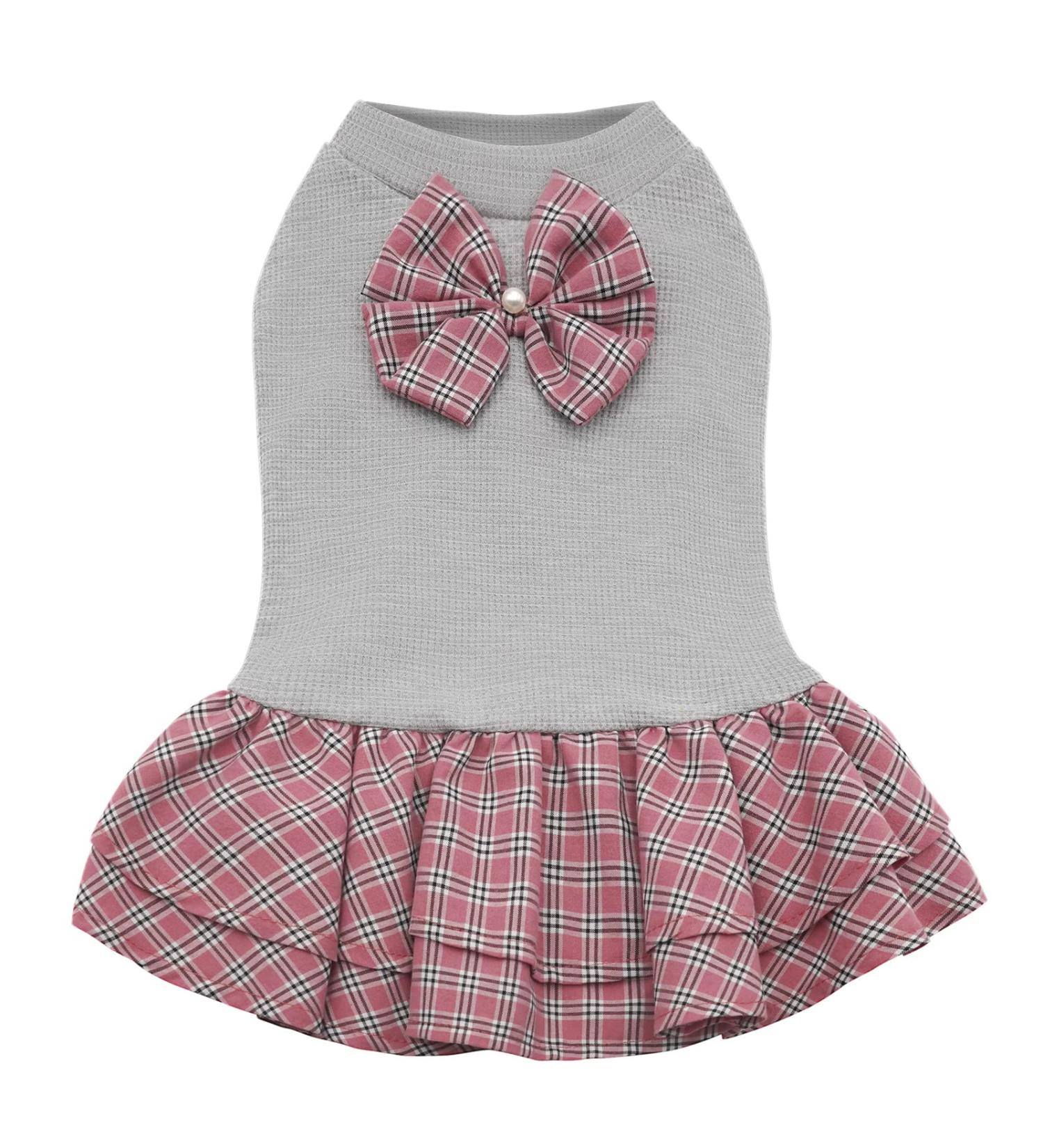KYEESE Plaid Dog Dress with Bowknot | Lightweight Pet Apparel for Small Dogs & Cats | Grey | M Medium - Buy Online on GoSupps.com
