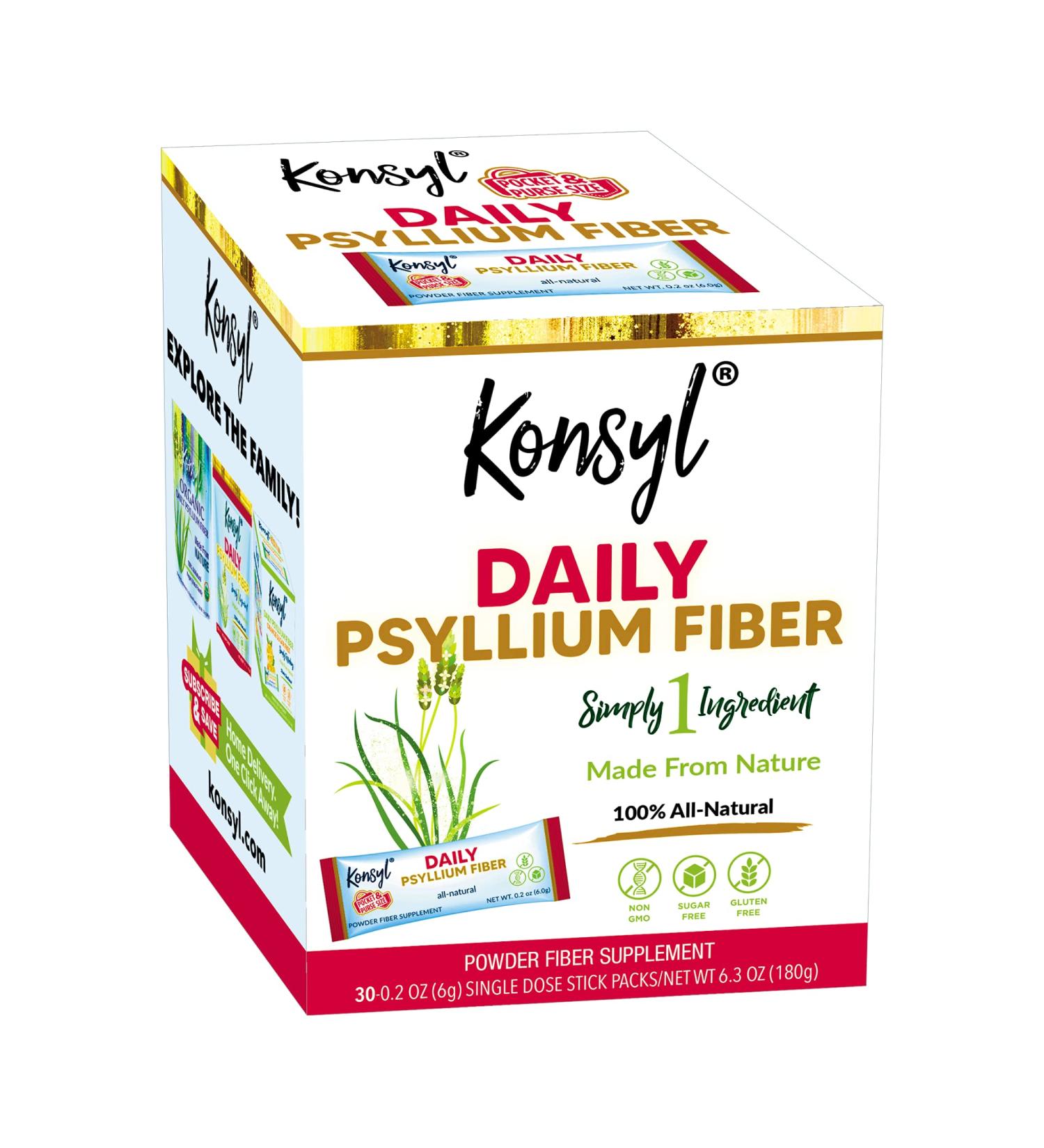 Konsyl Daily Psyllium Fiber Stick Packs - On-The-Go Fiber Supplement - 30 Packets - Gluten-Free, Sugar-Free, Vegan & Keto Friendly - Buy Online on GoSupps.com