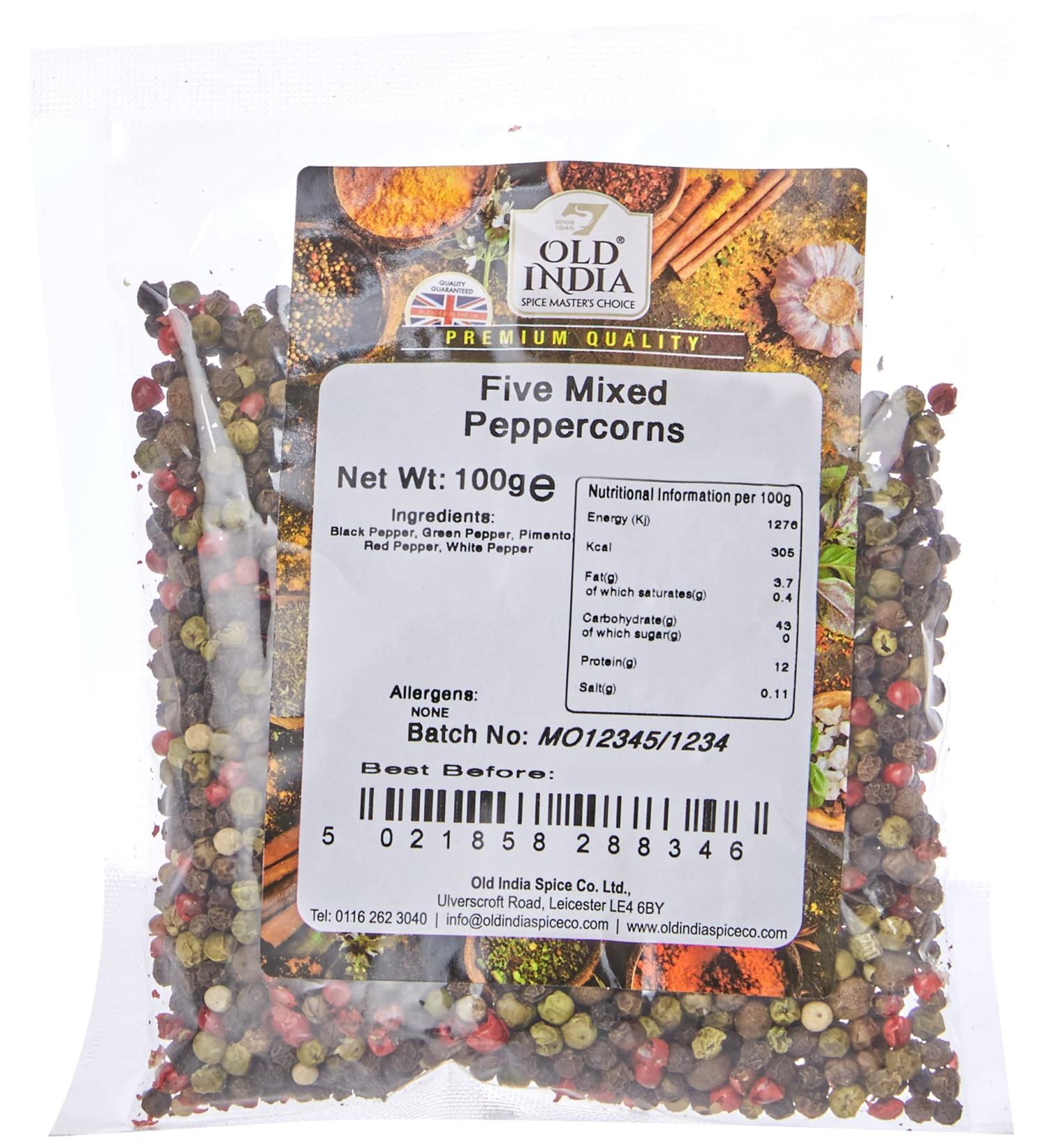 Old India Five Mixed Peppercorns 100g - Premium Blend for Superior Flavour (Pack of 1) - Buy Online on GoSupps.com