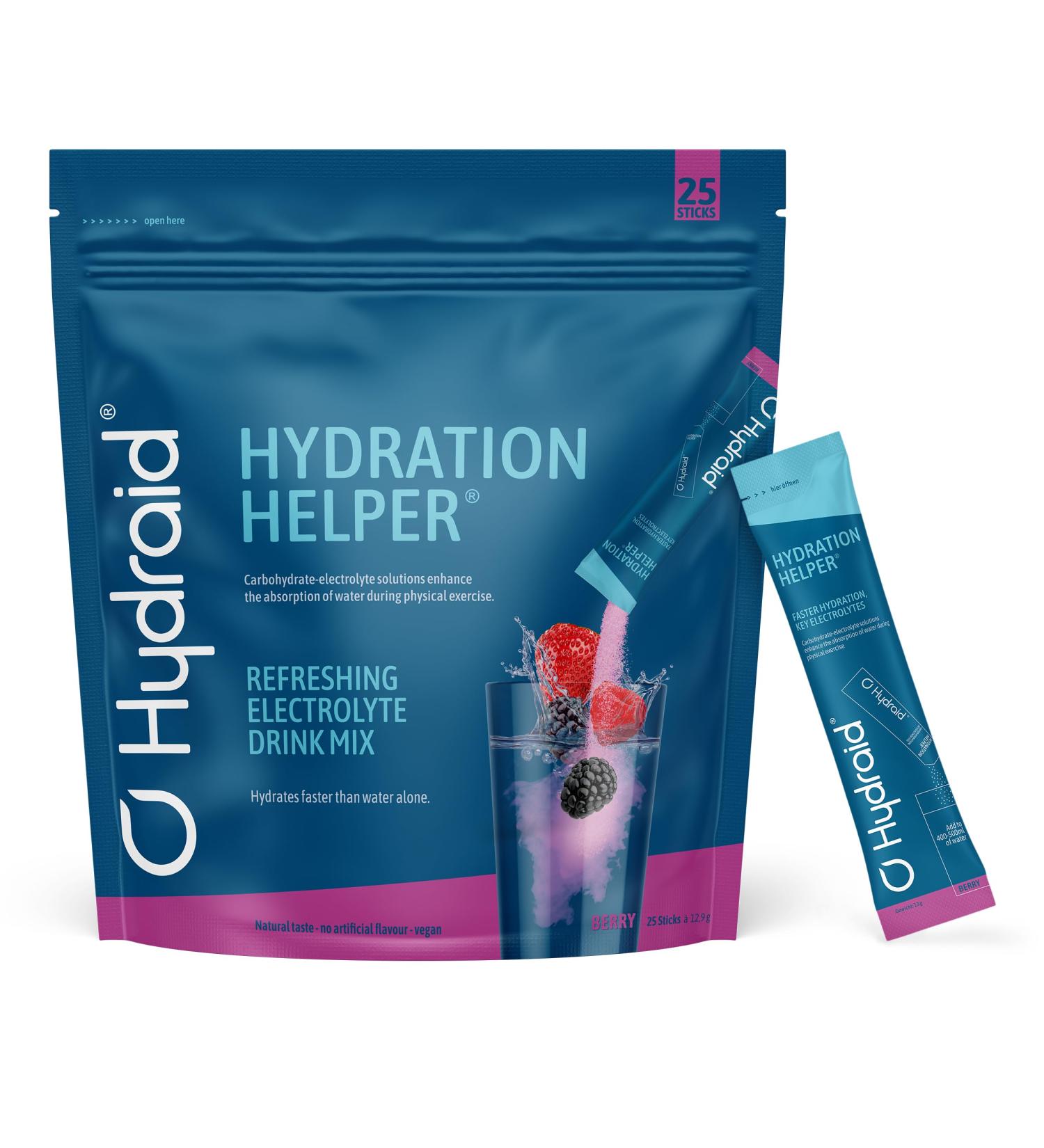 HYDRAID Hydration Helper BERRY Electrolyte Powder with 1118mg of Electrolytes for Sport and Rapid Recovery 25 sachets in Forest Berry flavour - Buy Online on GoSupps.com