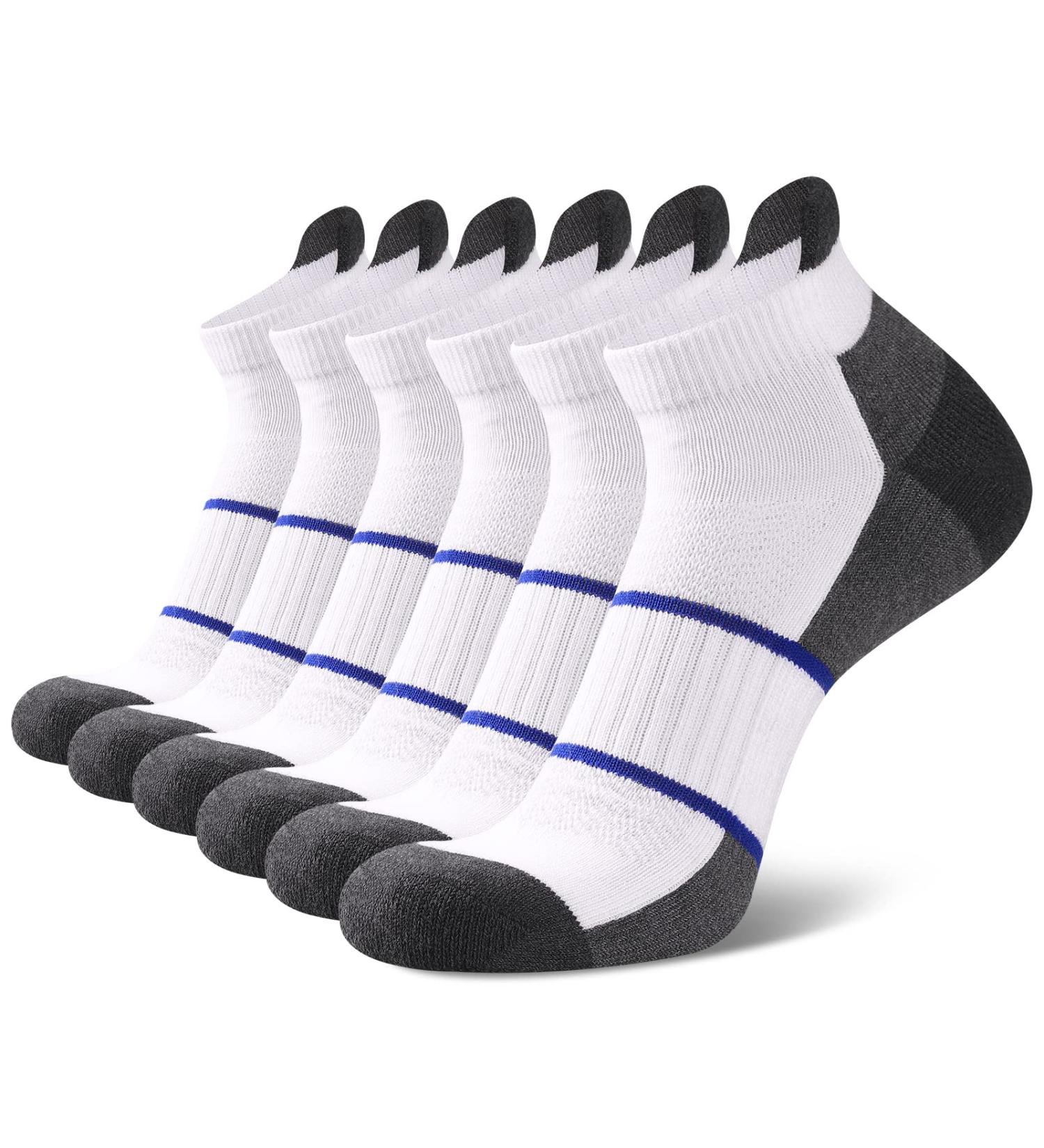 COOVAN Men's Ankle Socks - 6 Pairs Breathable Cushion Running Low Cut Socks with Ankle Support - White - Buy Online on GoSupps.com