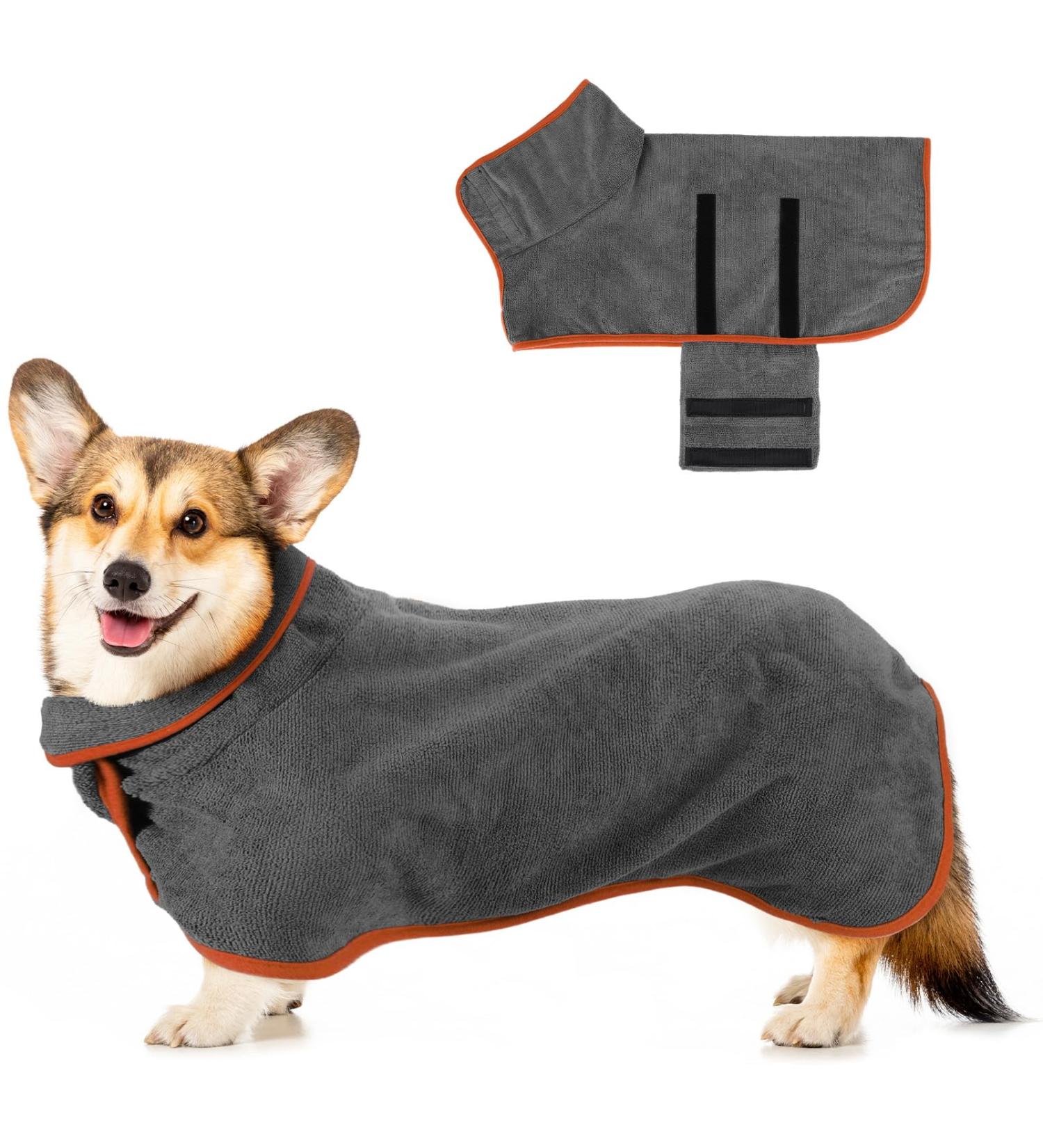 Jostift Microfiber Dog Bathrobe Towel - Extra Absorbent & Quick Drying for Large & Small Dogs (Gray S) - Adjustable Straps for Perfect Fit - Buy Online on GoSupps.com