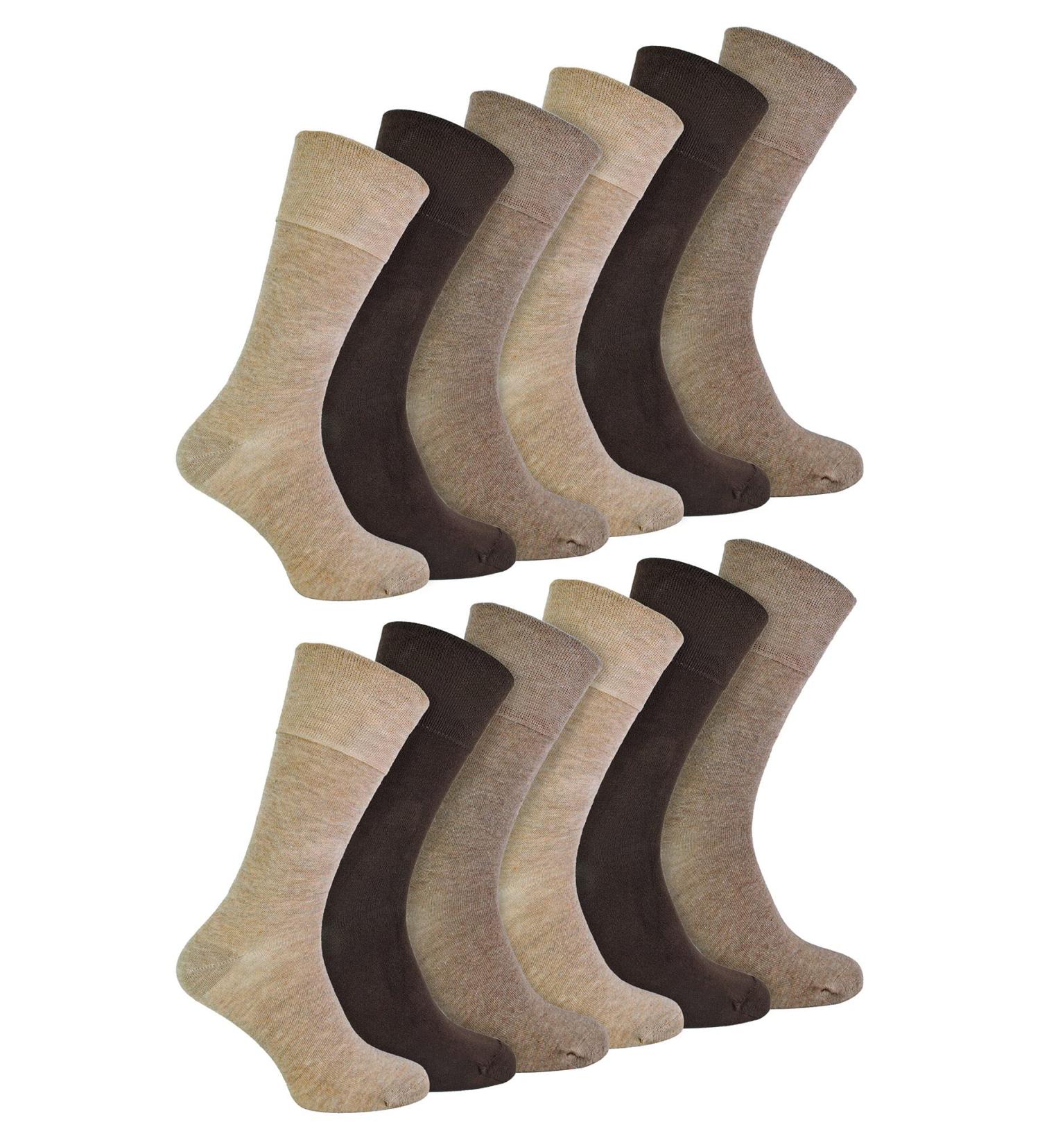 IOMI Mens Bamboo Diabetic Socks (12 Pack) Wide Calf Non-Binding Brown 7-12 - Buy Online on GoSupps.com
