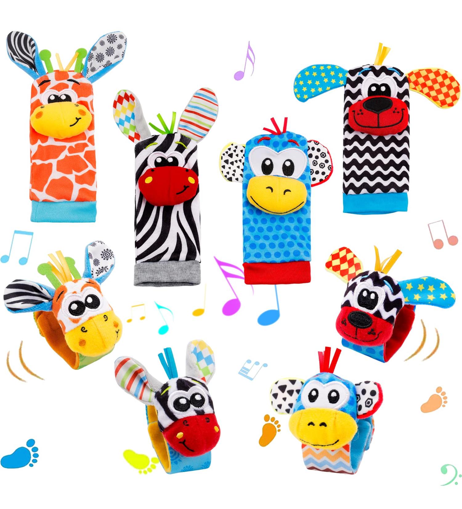8PCS Baby Wrist Rattles & Foot Finders Set | Sensory Developmental Toys for Newborns 0-6 Months | Hand & Feet Rattles for Boys and Girls - Buy Online on GoSupps.com