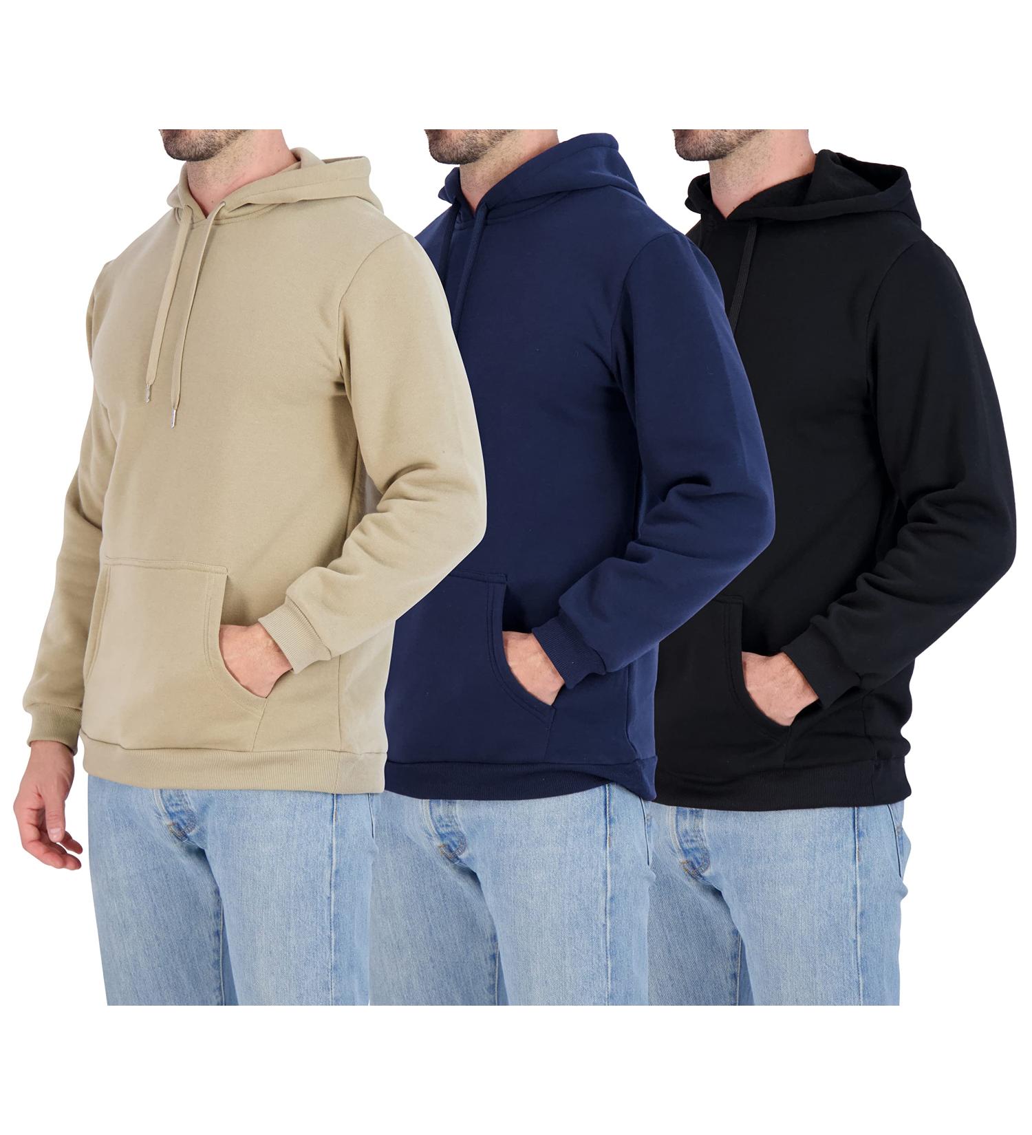 3 Pack Men's Plush Fleece Pullover Hoodie - Long Sleeve Hooded Sweatshirt with Kangaroo Pockets - Big & Tall Sizes Available - Buy Online on GoSupps.com