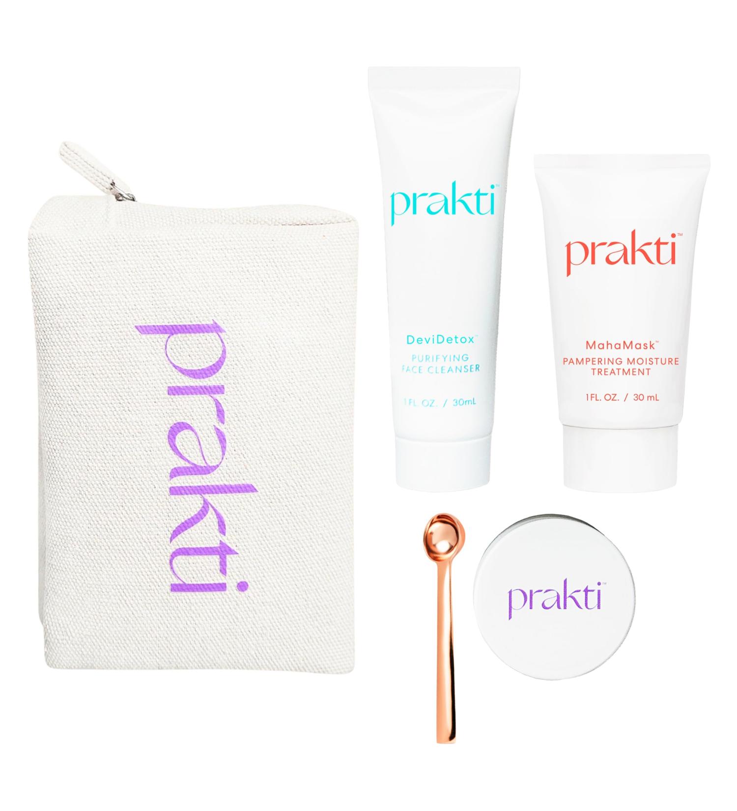 Prakti Path to Priti On-The-Go Essentials Set with Purifying Cleanser Exfoliator and Moisture Mask Travel Skincare Set - Buy Online on GoSupps.com