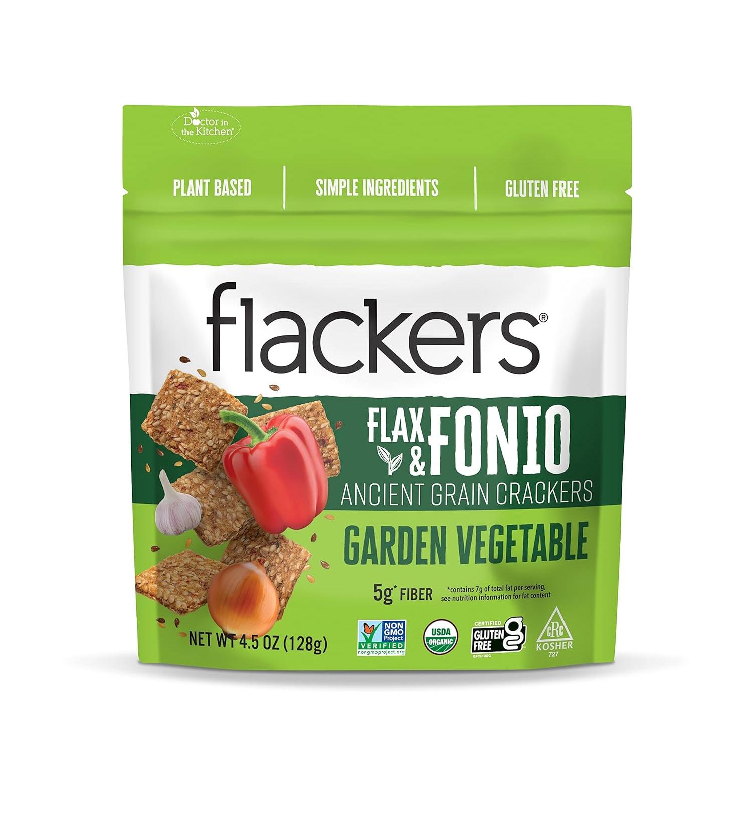 Flackers Organic Flax & Fonio Ancient Grain Crackers - Garden Vegetable - 4.5 Oz. - Buy Online on GoSupps.com
