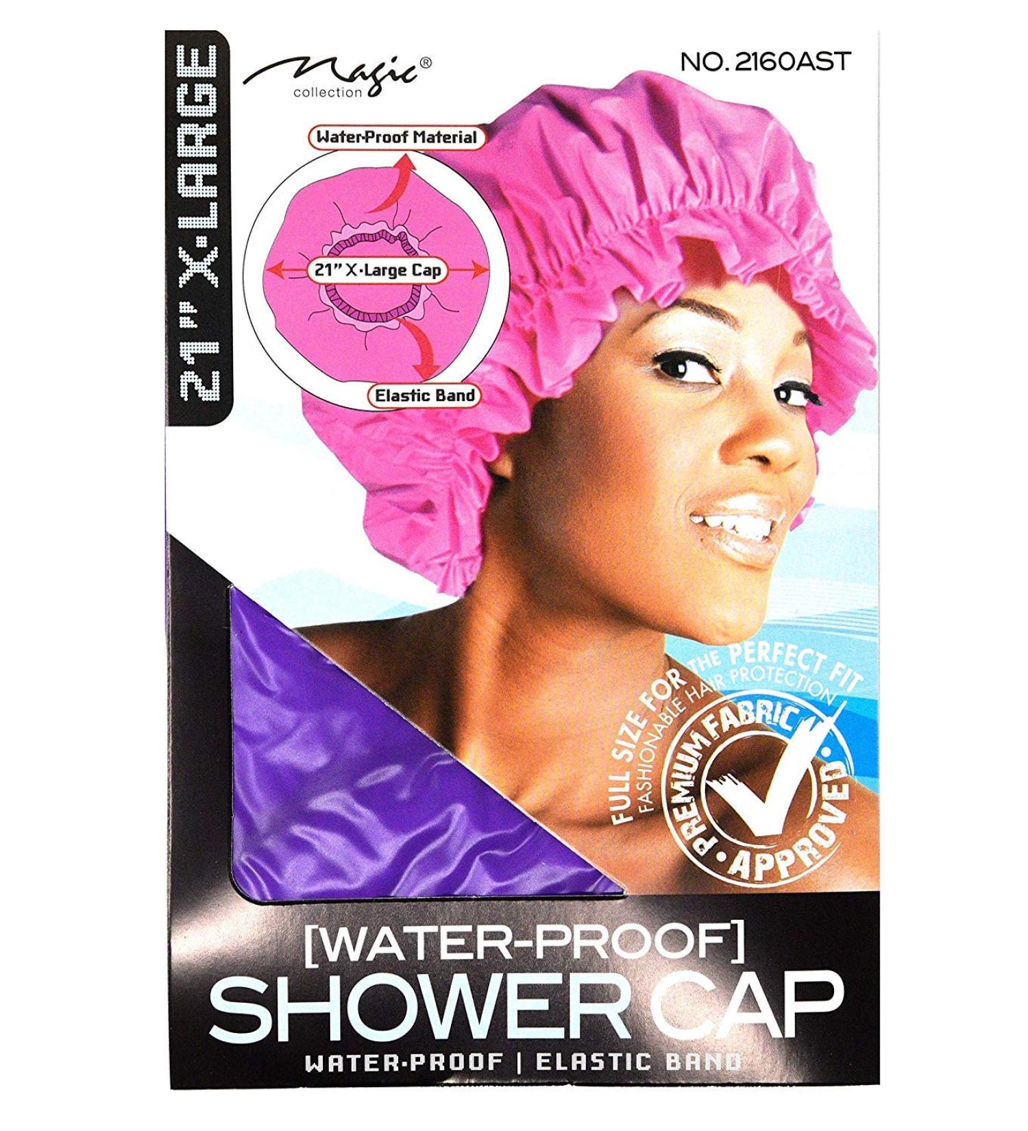 Magic X-Large Elastic Band Shower Cap - Purple  Elastic band  keeps hair in place  large  extra large  comfortable material  waterproof  full size  perfect fit
