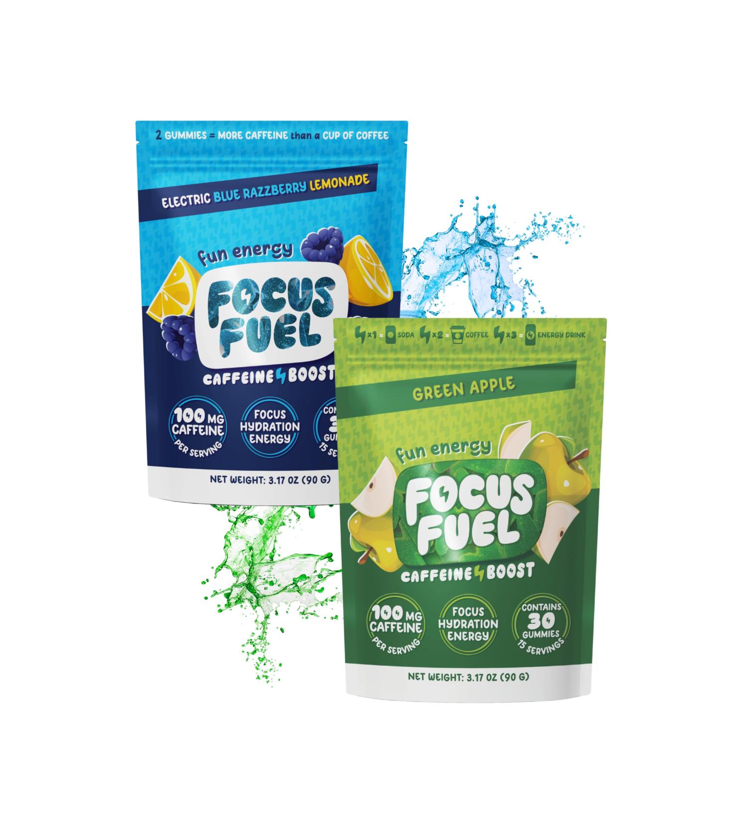 FocusFuel Energy Chews Variety Pack Blue Razzberry Lemonade & Green Apple Flavors (2-Pack 30 Servings Total) 100mg Natural Caffeine + Nootropics Sharp Focus No Crash or Jitters - Buy Online on GoSupps.com