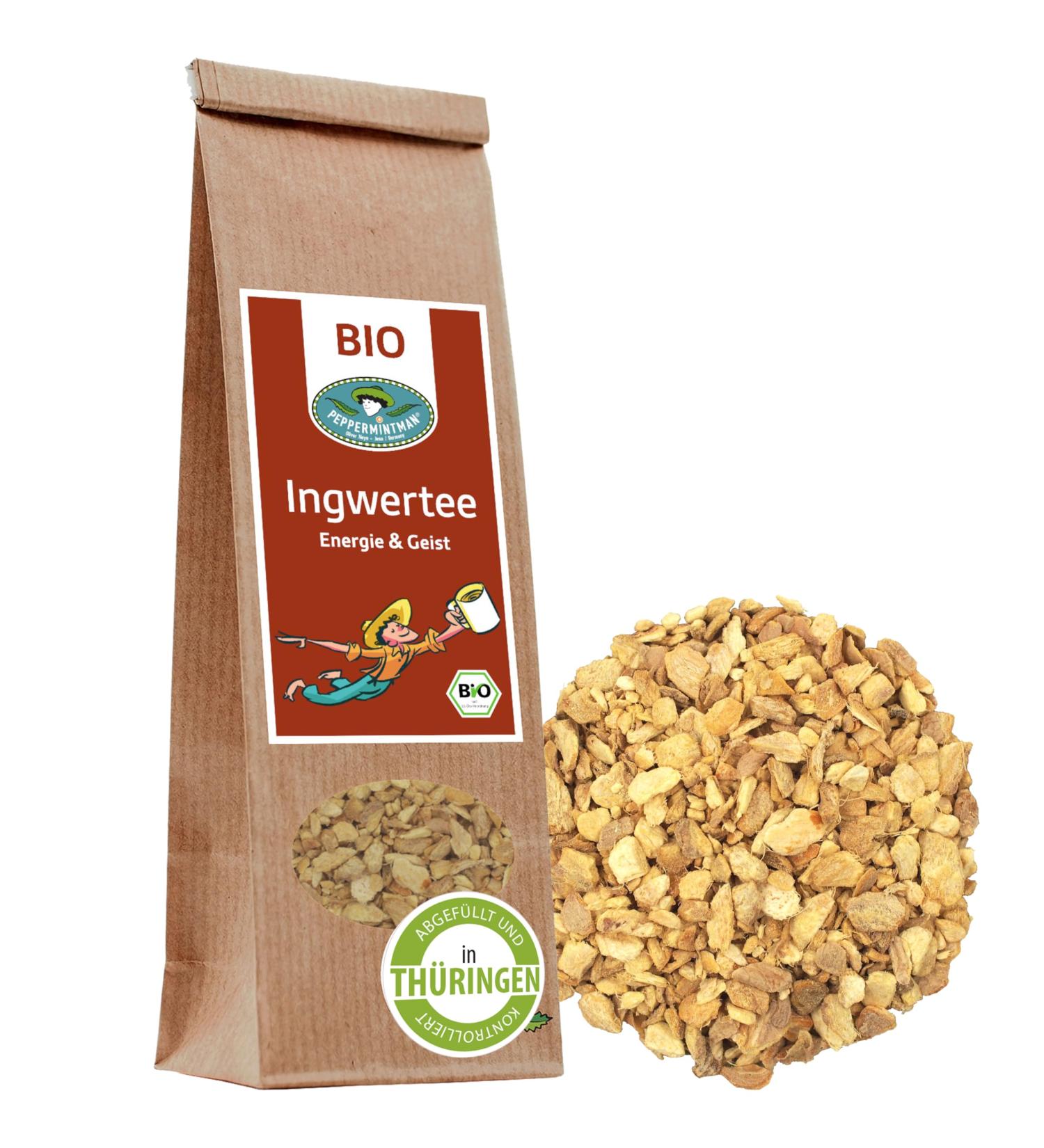 Organic Ginger Tea 250g - Pure Ayurvedic Vitality Tea - Refreshing & Invigorating - Peppermintman - Buy Online on GoSupps.com