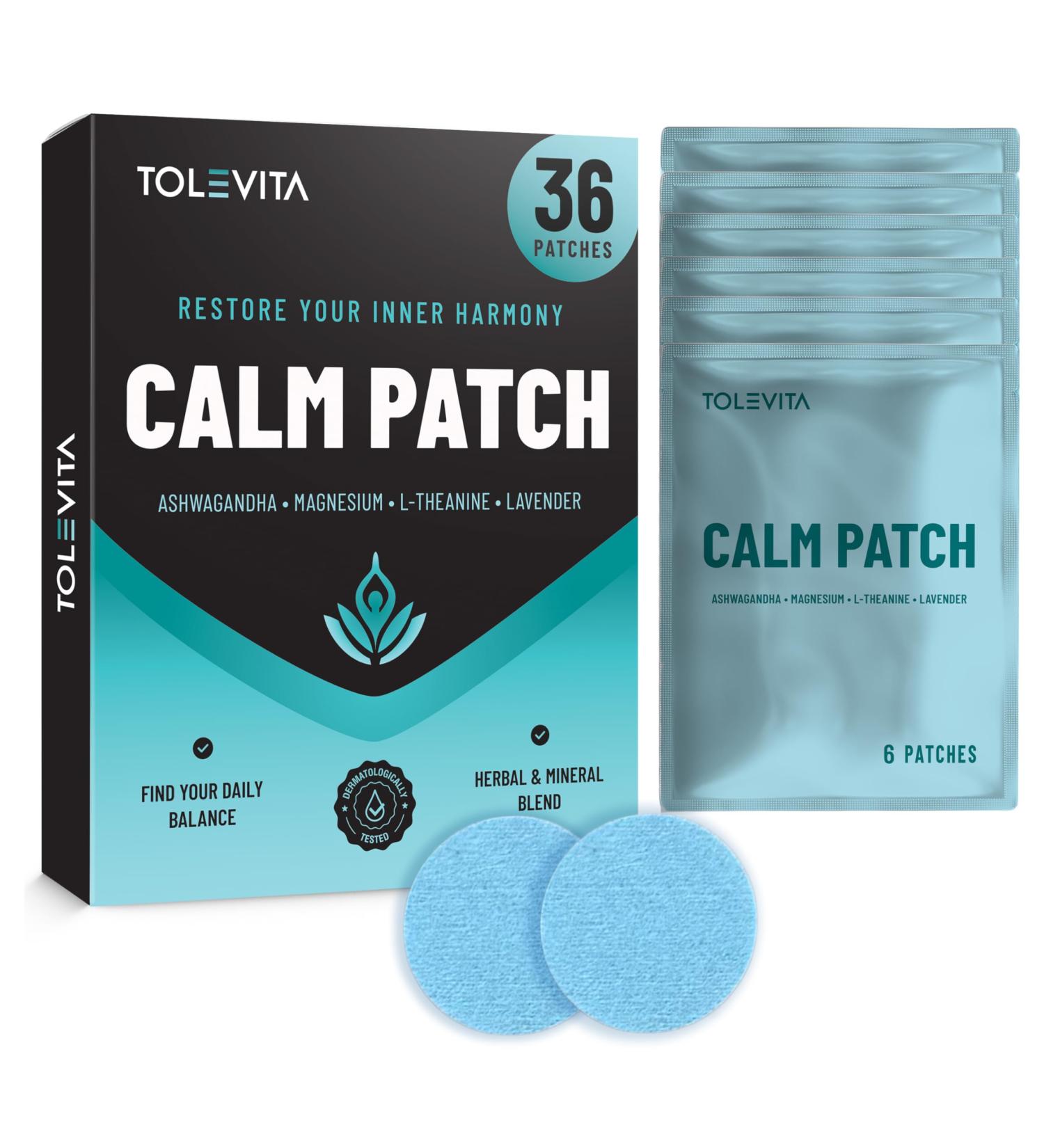 TOLEVITA Calm Patches 36 pcs (Blue) Relaxation & Stress Relief with GABA Ashwagandha L-Theanine Passion Flower Magnesium Herbal Mood & Calm Support - Buy Online on GoSupps.com