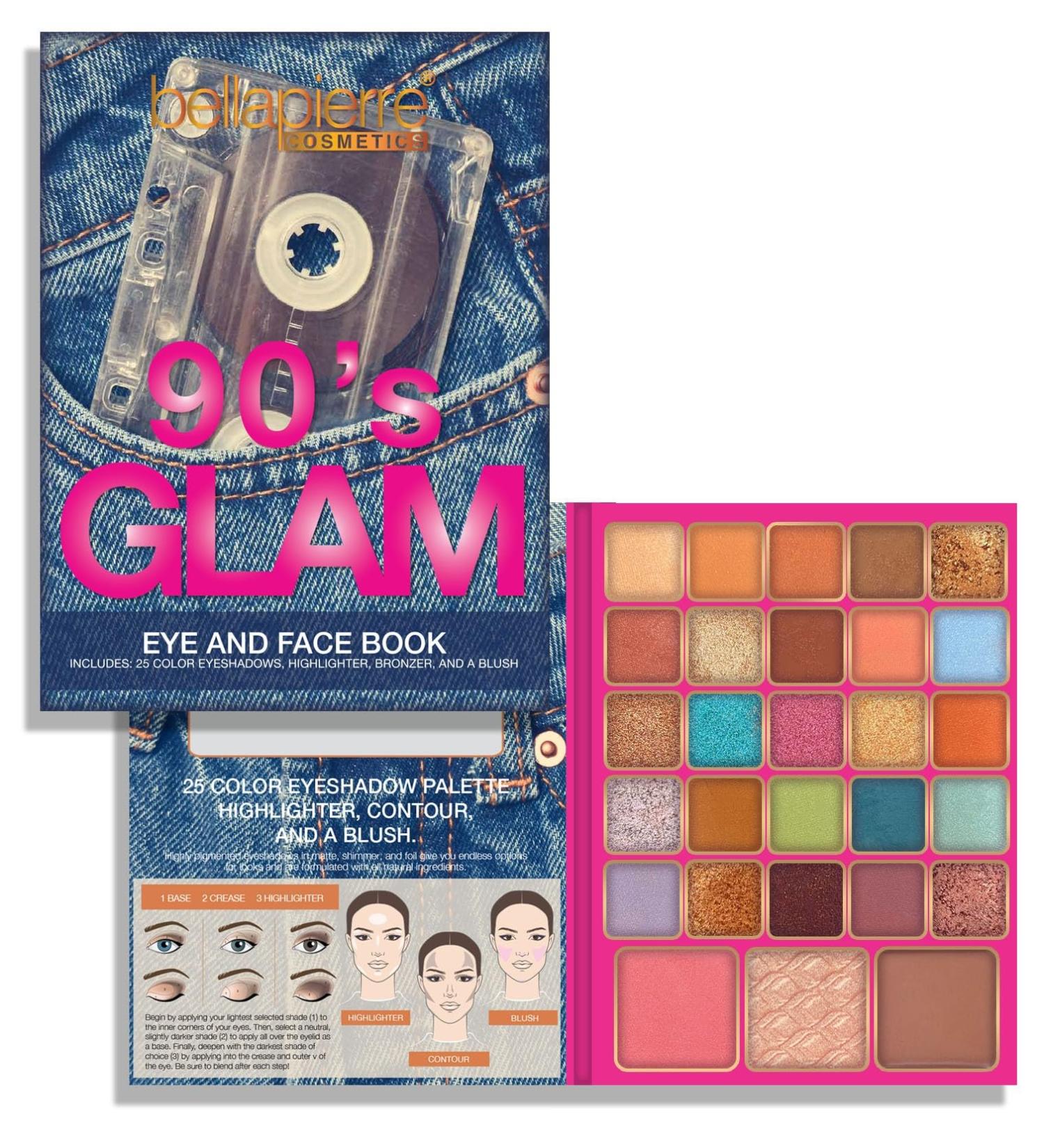 Bellapierre 90s Glam Face & Eye Book Palette | 25 Non-Toxic Vegan Eyeshadows Blush Bronzer & Highlighter | Paraben-Free & Cruelty-Free - Buy Online on GoSupps.com