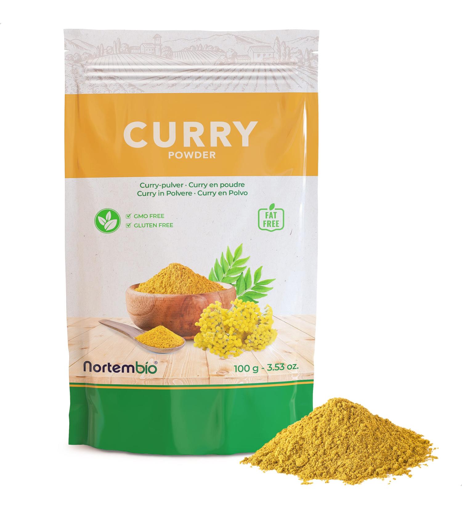Nortembio Curry Powder 100 g. 100% Natural Origin. Hot Spicy Curry for Oriental Cuisine. No Additives or Preservatives Vegan & Gluten Free. Zip Closure Packaging. - Buy Online on GoSupps.com