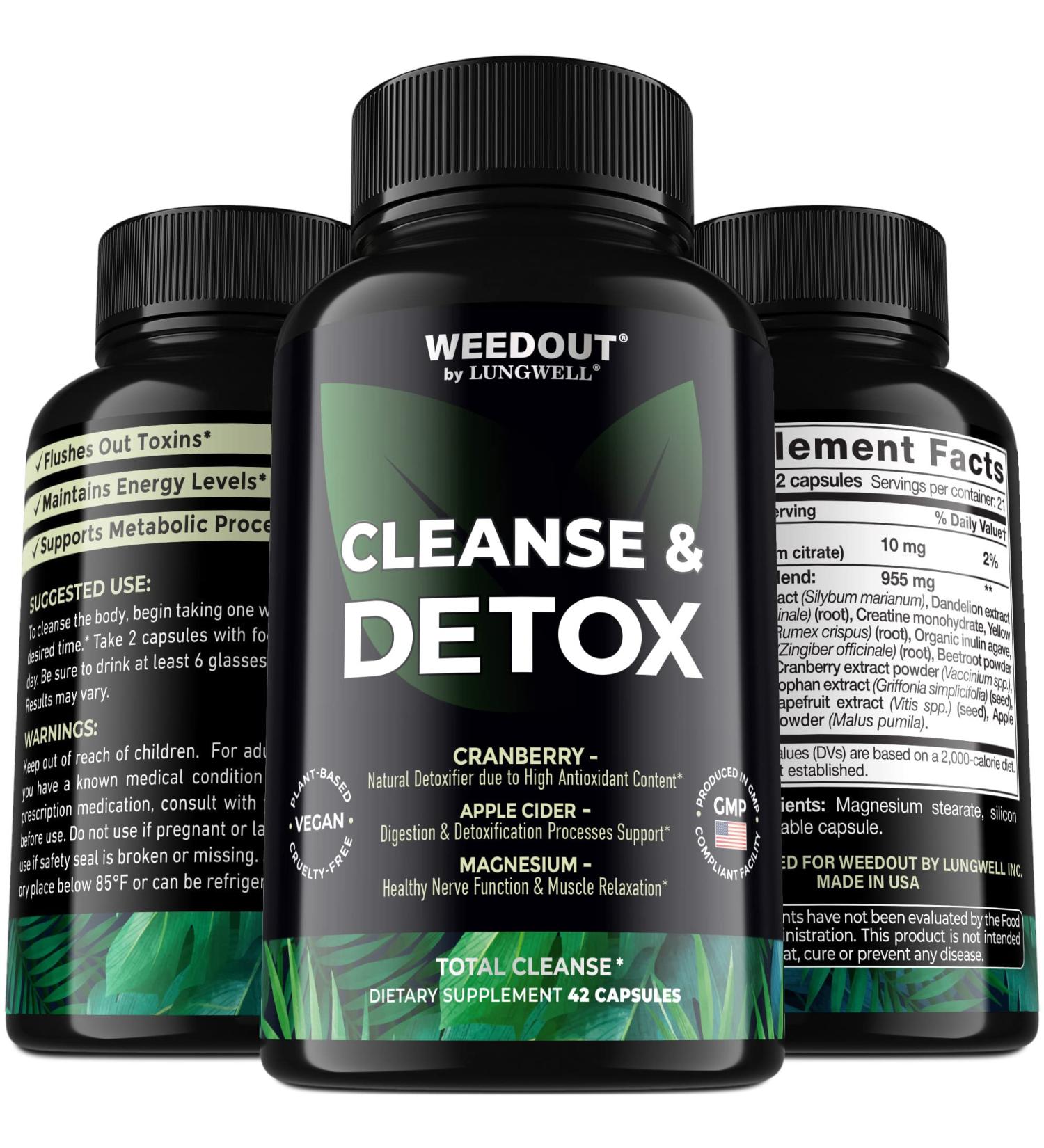 WEEDOUT Total Cleanse Detox Pills - Natural Full Body Cleanser - Fast Toxin Rid & Liver Repair - Urinary Tract Cleanse with Milk Thistle - 42 Capsules - Buy Online on GoSupps.com