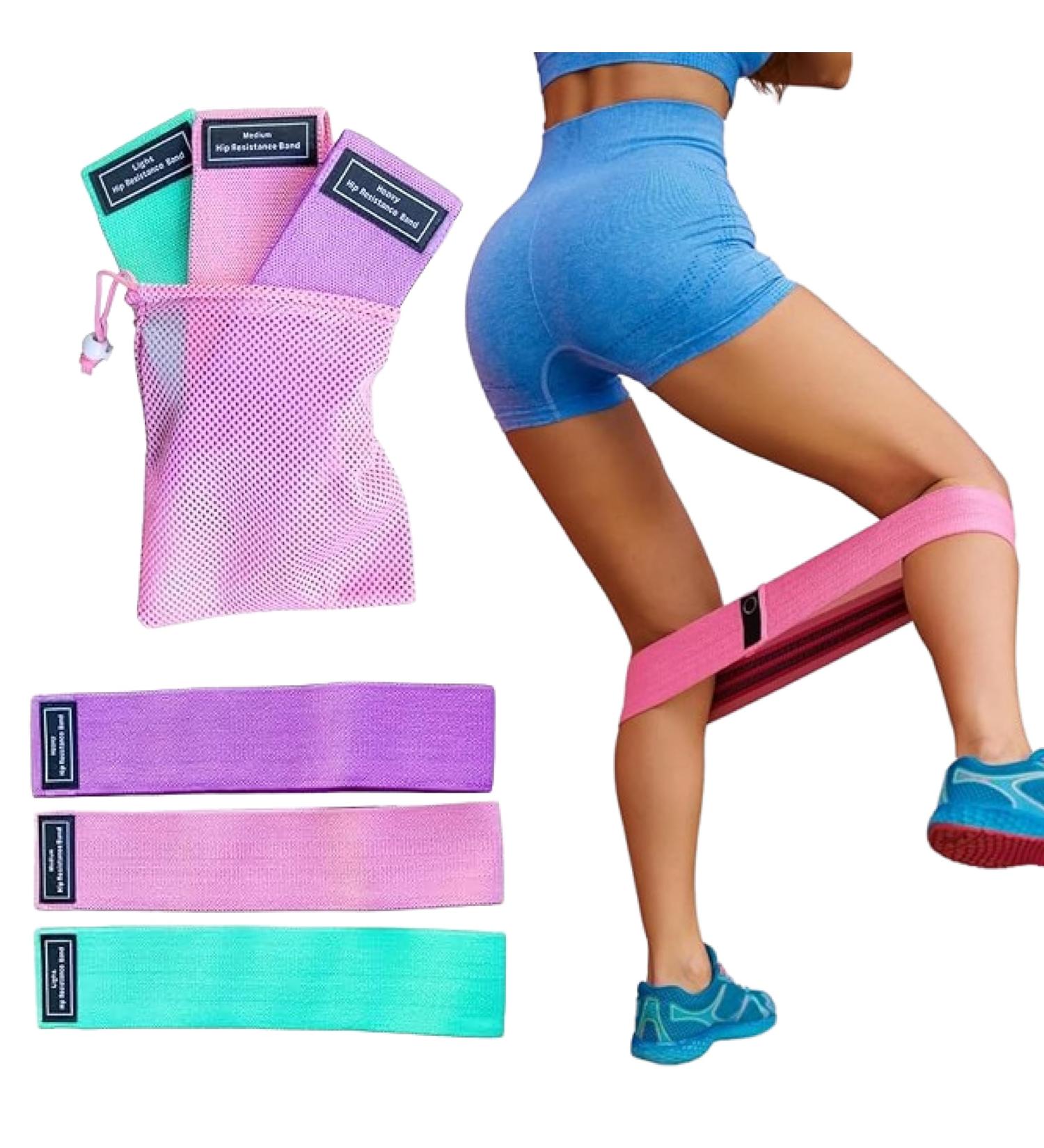 Perfect Stix Booty Bands - 3 Resistance Levels for Legs & Butt | Non-Slip Fabric Exercise Bands Set with Pink Travel Bag - International Shipping Available - Buy Online on GoSupps.com